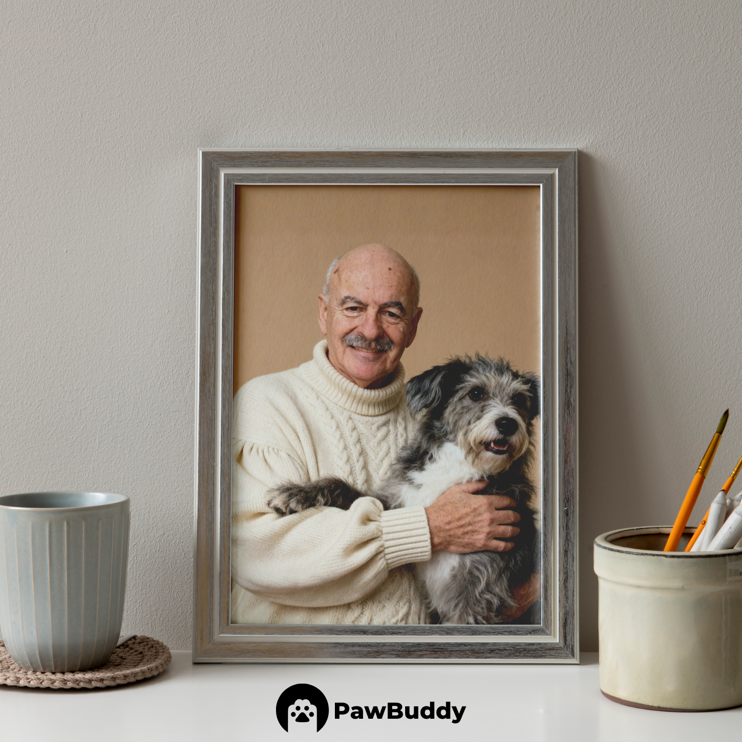 Custom Human & Pet Poster Cocoa Whisk Portrait – Personalized High-Resolution Matte Print for Wall Art, Home Decor, or Unique Gifts for Pet Lovers (Frame Not Included)