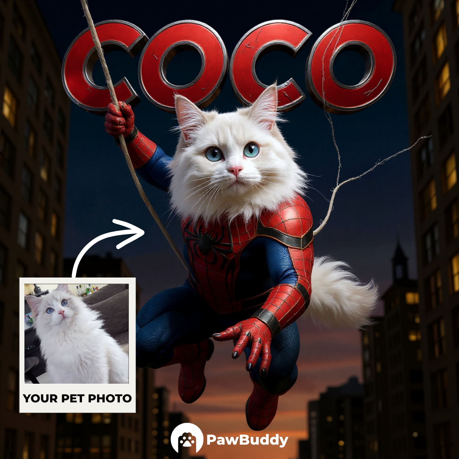 Custom Pet Portrait Web Hero Cosplay Style Digital Artwork - Personalized High-Resolution Artwork for Pet Lovers, Perfect for Online Sharing or as a Unique Superhero-Themed Keepsake