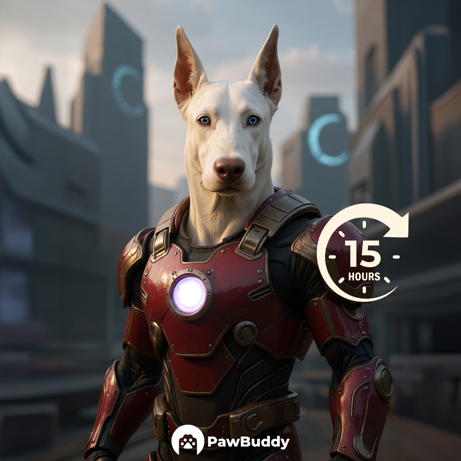 Custom Pet Portrait Iron Guardian Cosplay Style Digital Artwork - Personalized High-Resolution Artwork for Pet Lovers, Perfect for Online Sharing or as a Unique Superhero-Themed Keepsake