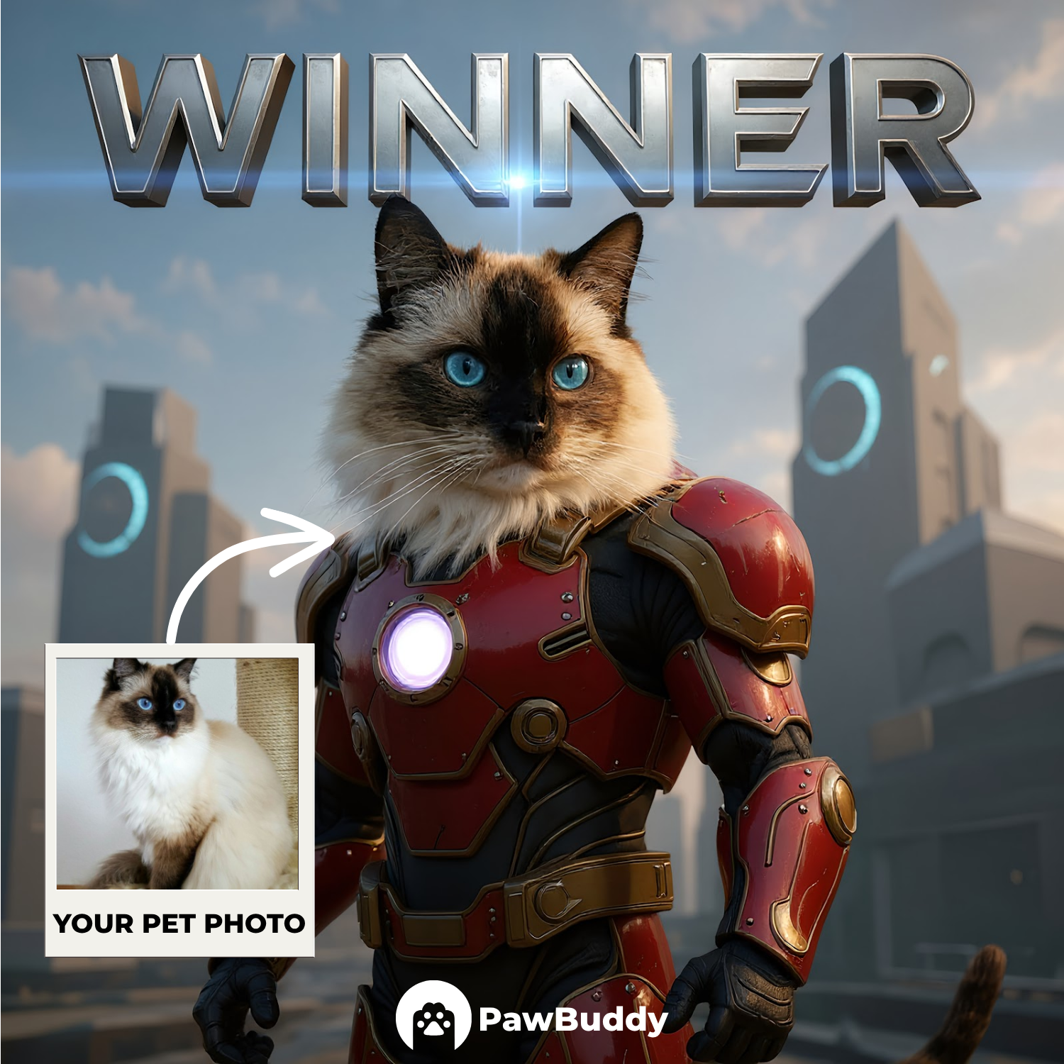 Custom Pet Portrait Iron Guardian Cosplay Style Digital Artwork - Personalized High-Resolution Artwork for Pet Lovers, Perfect for Online Sharing or as a Unique Superhero-Themed Keepsake