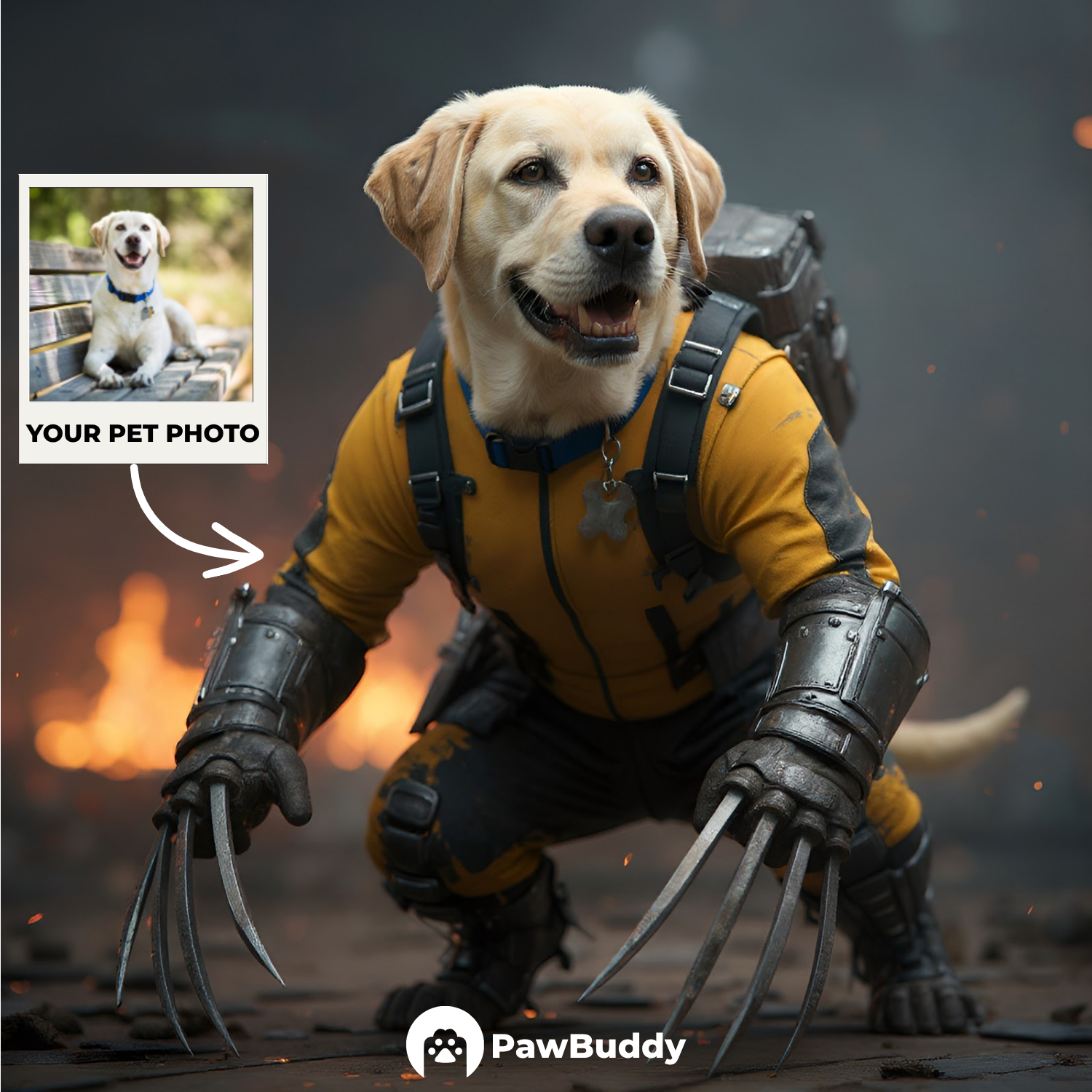 Custom Pet Portrait Claw Warrior Cosplay Style Digital Artwork - Personalized High-Resolution Artwork for Pet Lovers, Perfect for Online Sharing or as a Unique Superhero-Themed Keepsake