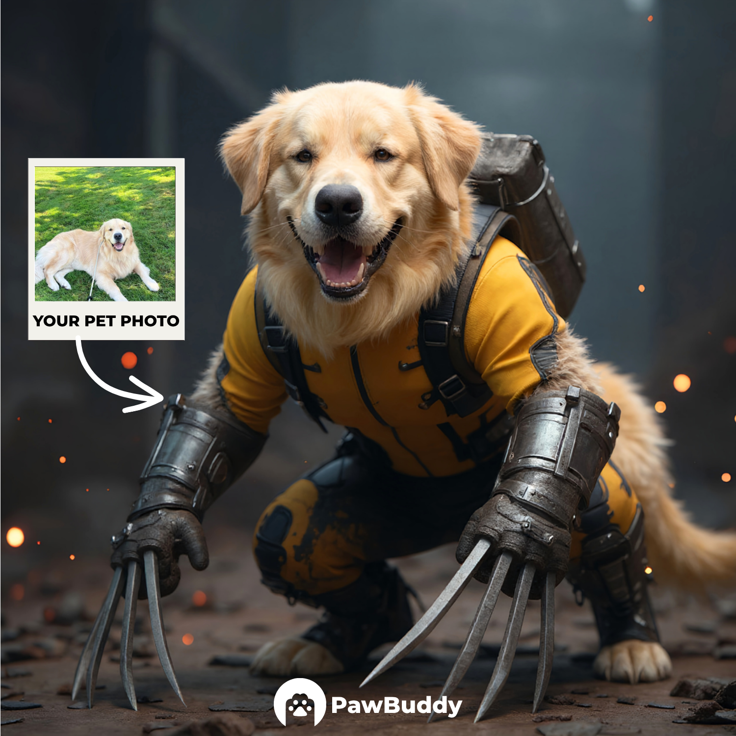 Custom Pet Portrait Claw Warrior Cosplay Style Digital Artwork - Personalized High-Resolution Artwork for Pet Lovers, Perfect for Online Sharing or as a Unique Superhero-Themed Keepsake