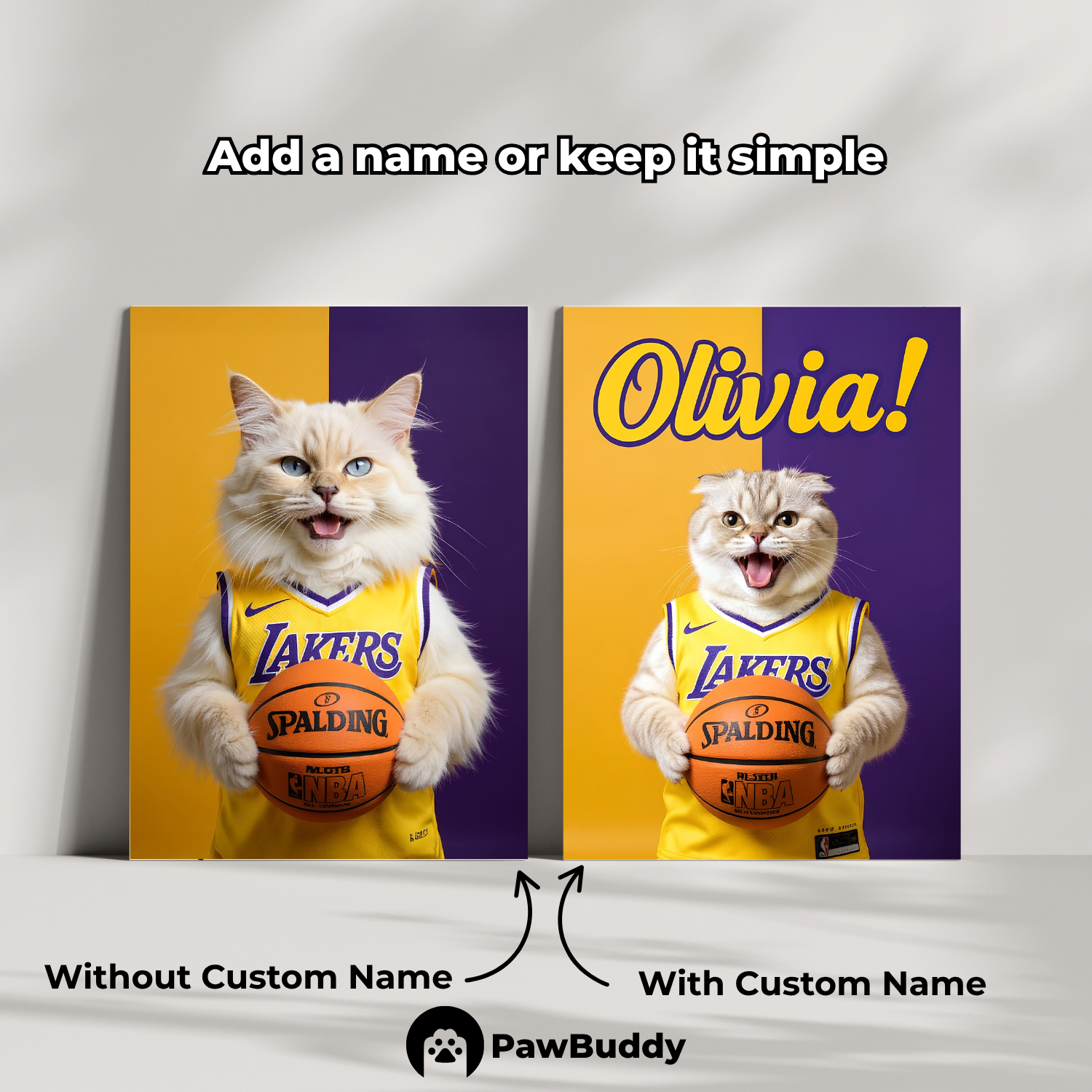 Custom Pet Poster Purple & Gold Basketball Portrait – Personalized High-Resolution Matte Print for Wall Art, Home Decor, or Unique Gifts for Pet Lovers (Frame Not Included)