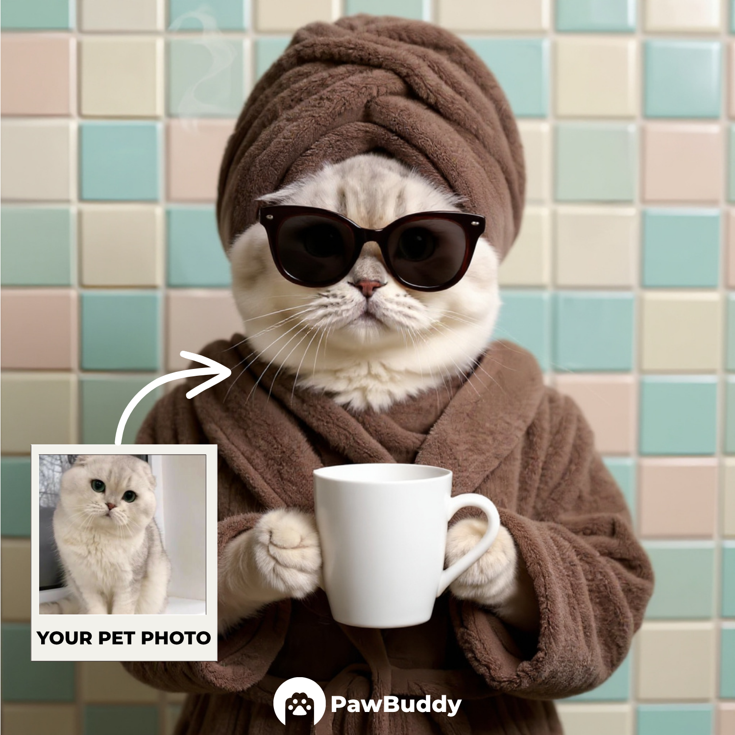 Custom Pet Portrait Mocha Morning Spa Style Digital Artwork - Personalized High-Resolution Artwork for Pet Lovers, Perfect for Online Sharing or as a Unique Relaxation-Themed Keepsake