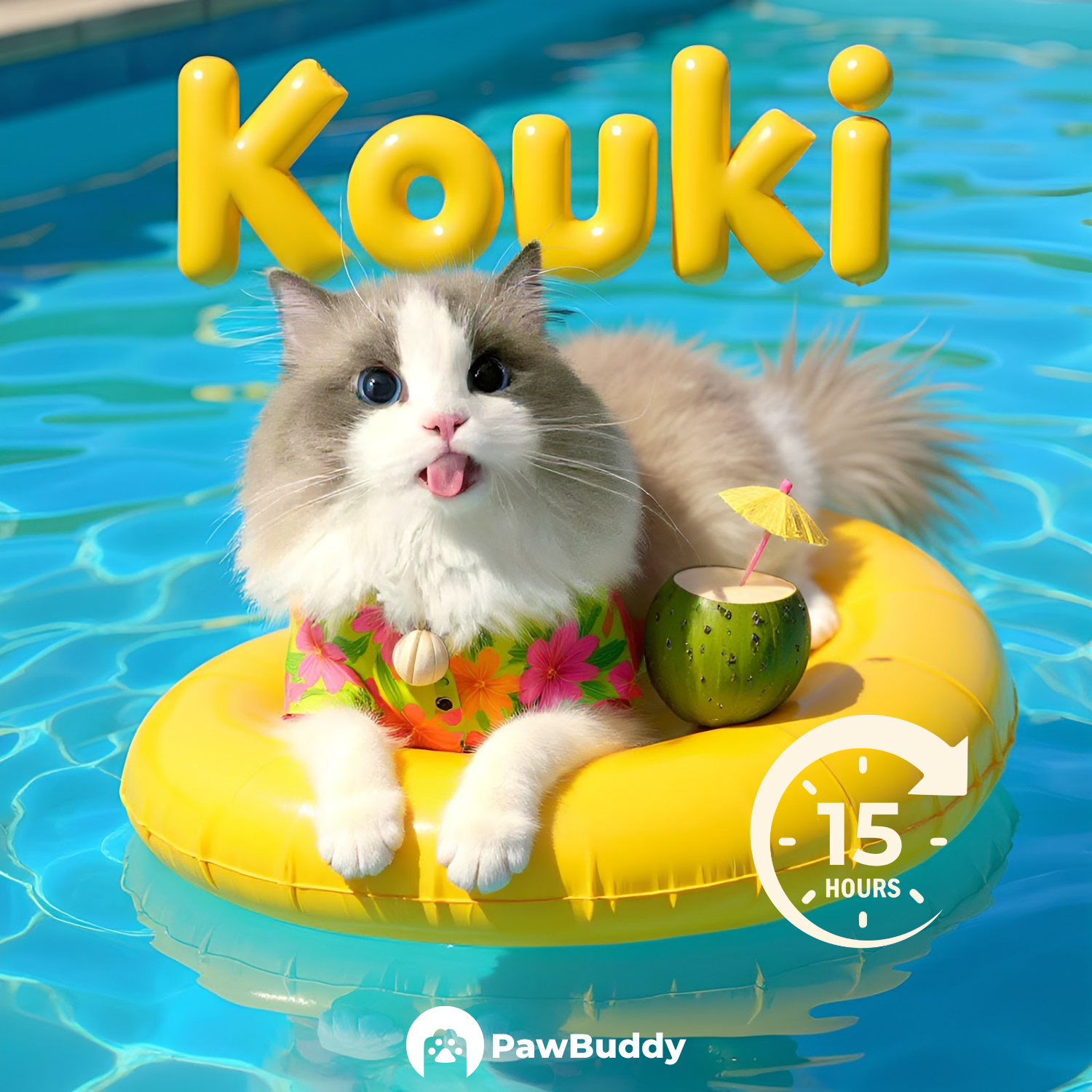 Custom Pet Portrait Sunshine Yellow Coconut Paradise Pool Style Digital Artwork - Personalized High-Resolution Artwork for Pet Lovers, Perfect for Online Sharing or as a Unique Summer-Themed Keepsake