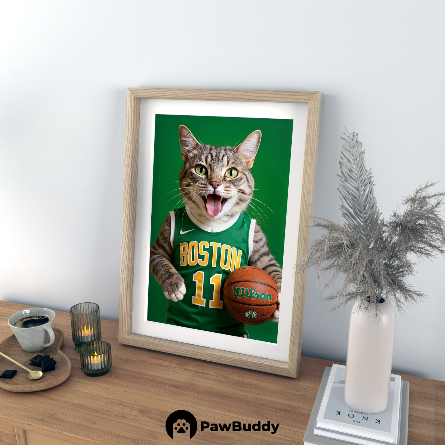 Custom Pet Poster Classic Green Basketball Portrait – Personalized High-Resolution Matte Print for Wall Art, Home Decor, or Unique Gifts for Pet Lovers (Frame Not Included)