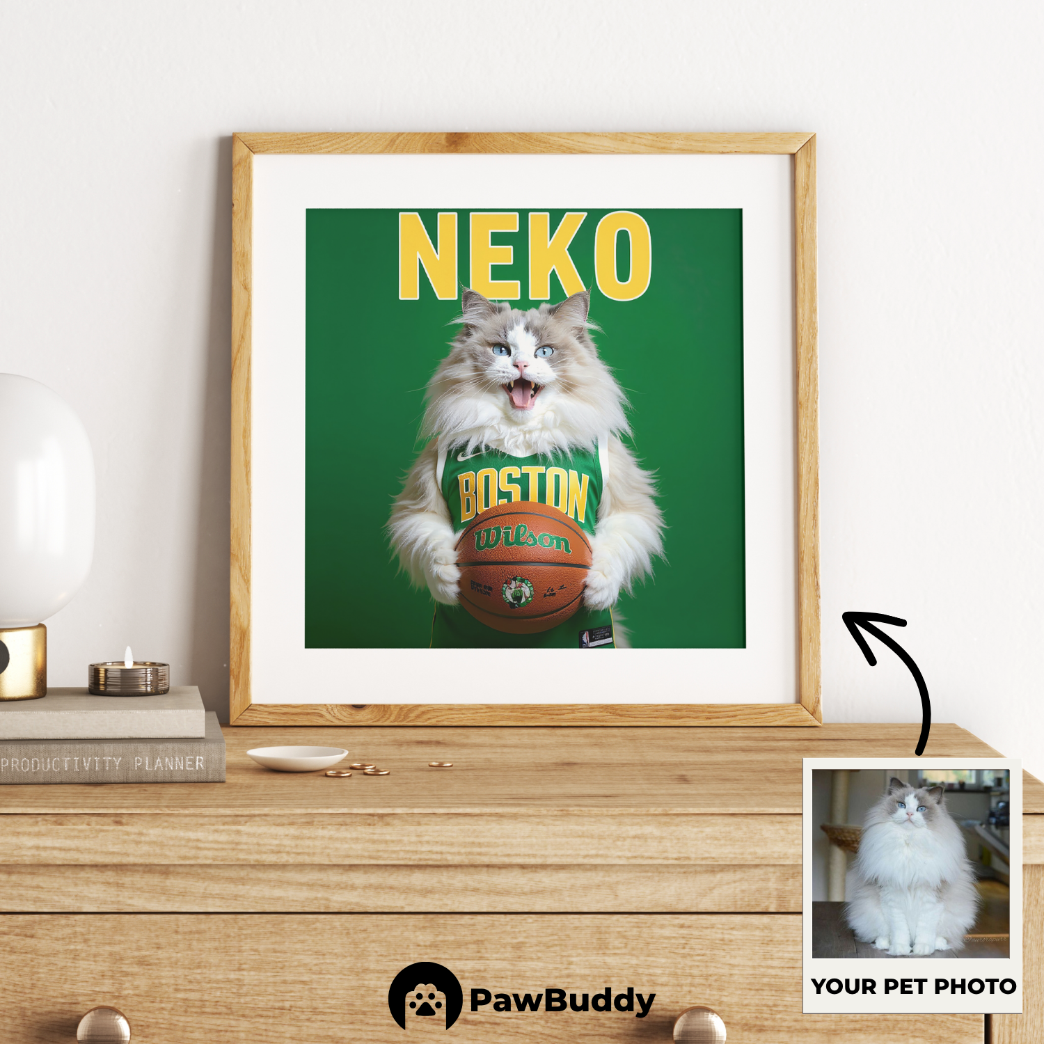 Custom Pet Poster Classic Green Basketball Portrait – Personalized High-Resolution Matte Print for Wall Art, Home Decor, or Unique Gifts for Pet Lovers (Frame Not Included)