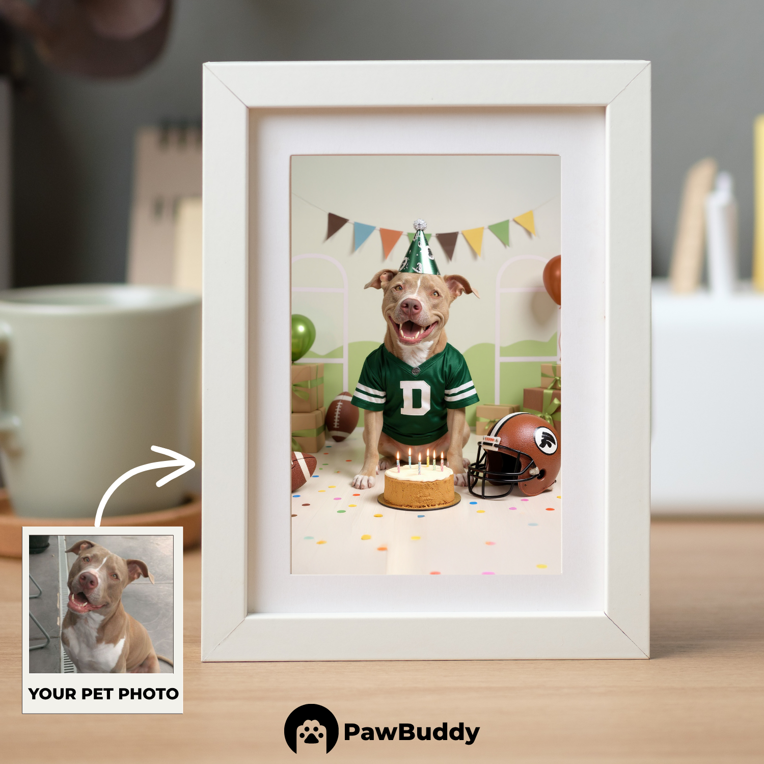 Custom Pet Poster Birthday American Football Celebration Portrait – Personalized High-Resolution Matte Print for Wall Art, Home Decor, or Unique Gifts for Pet Lovers (Frame Not Included)