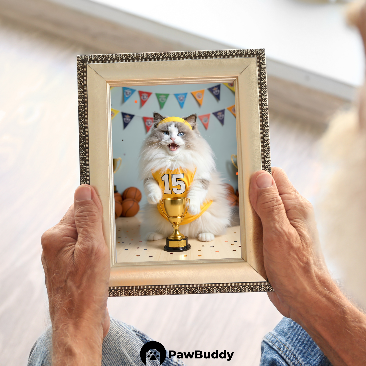 Custom Pet Poster Basketball MVP Portrait – Personalized High-Resolution Matte Print for Wall Art, Home Decor, or Unique Gifts for Pet Lovers (Frame Not Included)