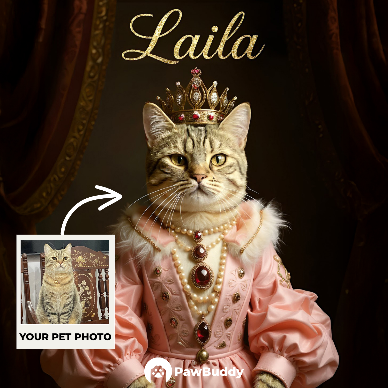 Custom Pet Portrait Regal Elegance Digital Artwork - Personalized High-Resolution Artwork for Pet Lovers, Perfect for Online Sharing or as a Unique Royal-Themed Keepsake