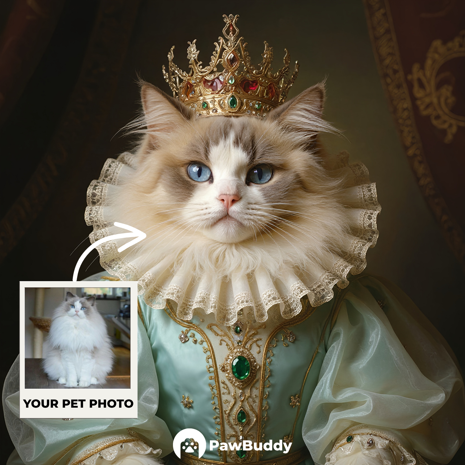 Custom Pet Portrait Regal Elegance Digital Artwork - Personalized High-Resolution Artwork for Pet Lovers, Perfect for Online Sharing or as a Unique Royal-Themed Keepsake