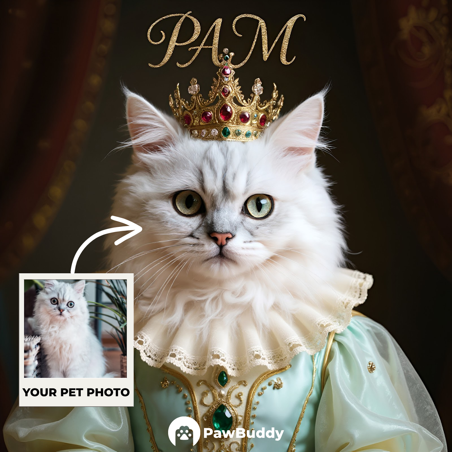Custom Pet Portrait Regal Elegance Digital Artwork - Personalized High-Resolution Artwork for Pet Lovers, Perfect for Online Sharing or as a Unique Royal-Themed Keepsake