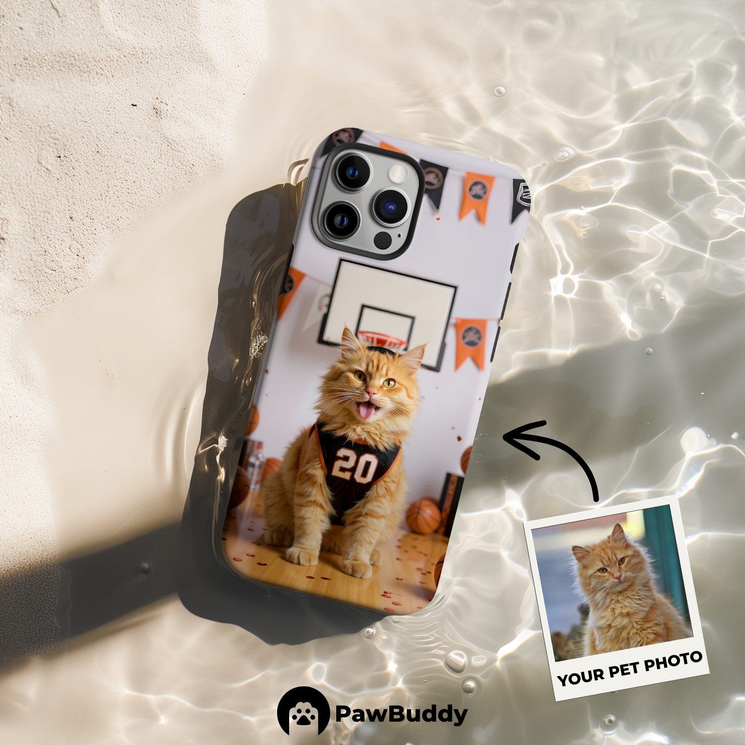 Custom Pet Phone Case for iPhone 11–17, Personalized Basketball Black Jersey Studio Design with Orange Banner Decor, Dual-Layer Shockproof PC+TPU Protective Cover with Glossy Wraparound Printing, Unique Gift for Pet Lovers