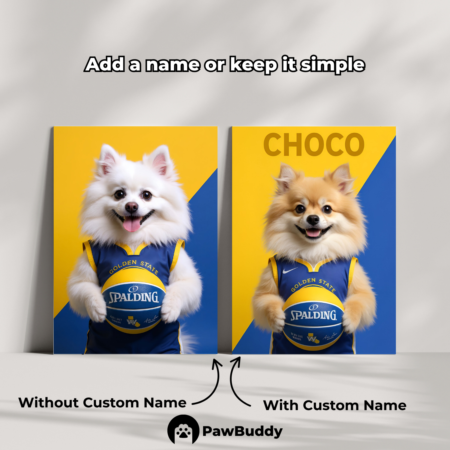 Custom Pet Poster Blue & Yellow Basketball Spirit Portrait – Personalized High-Resolution Matte Print for Wall Art, Home Decor, or Unique Gifts for Pet Lovers (Frame Not Included)