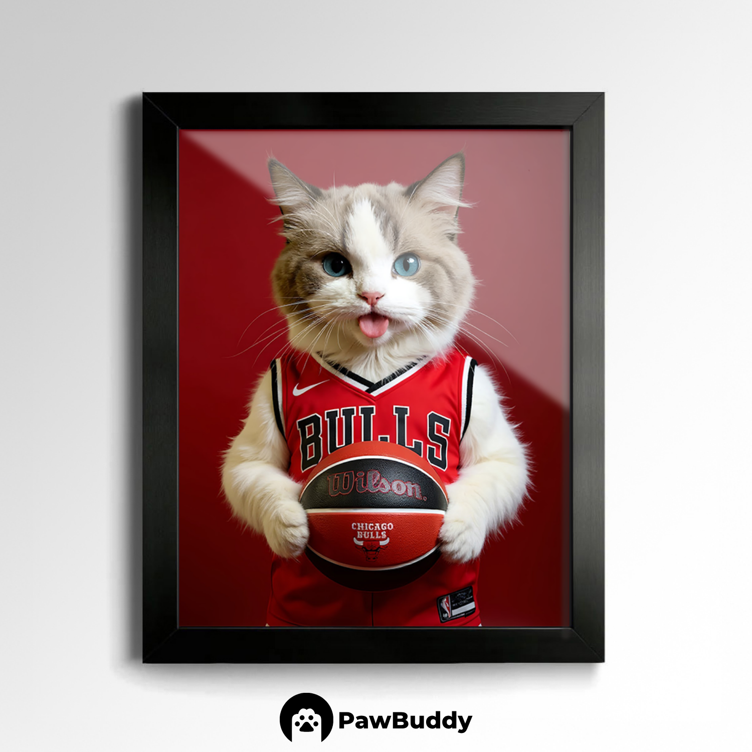 Custom Pet Poster Bold Red Basketball Portrait – Personalized High-Resolution Matte Print for Wall Art, Home Decor, or Unique Gifts for Pet Lovers (Frame Not Included)