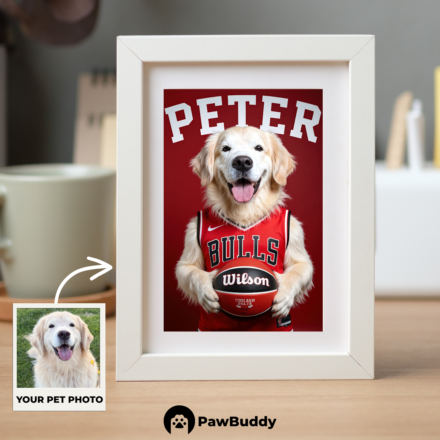 Custom Pet Poster Bold Red Basketball Portrait – Personalized High-Resolution Matte Print for Wall Art, Home Decor, or Unique Gifts for Pet Lovers (Frame Not Included)