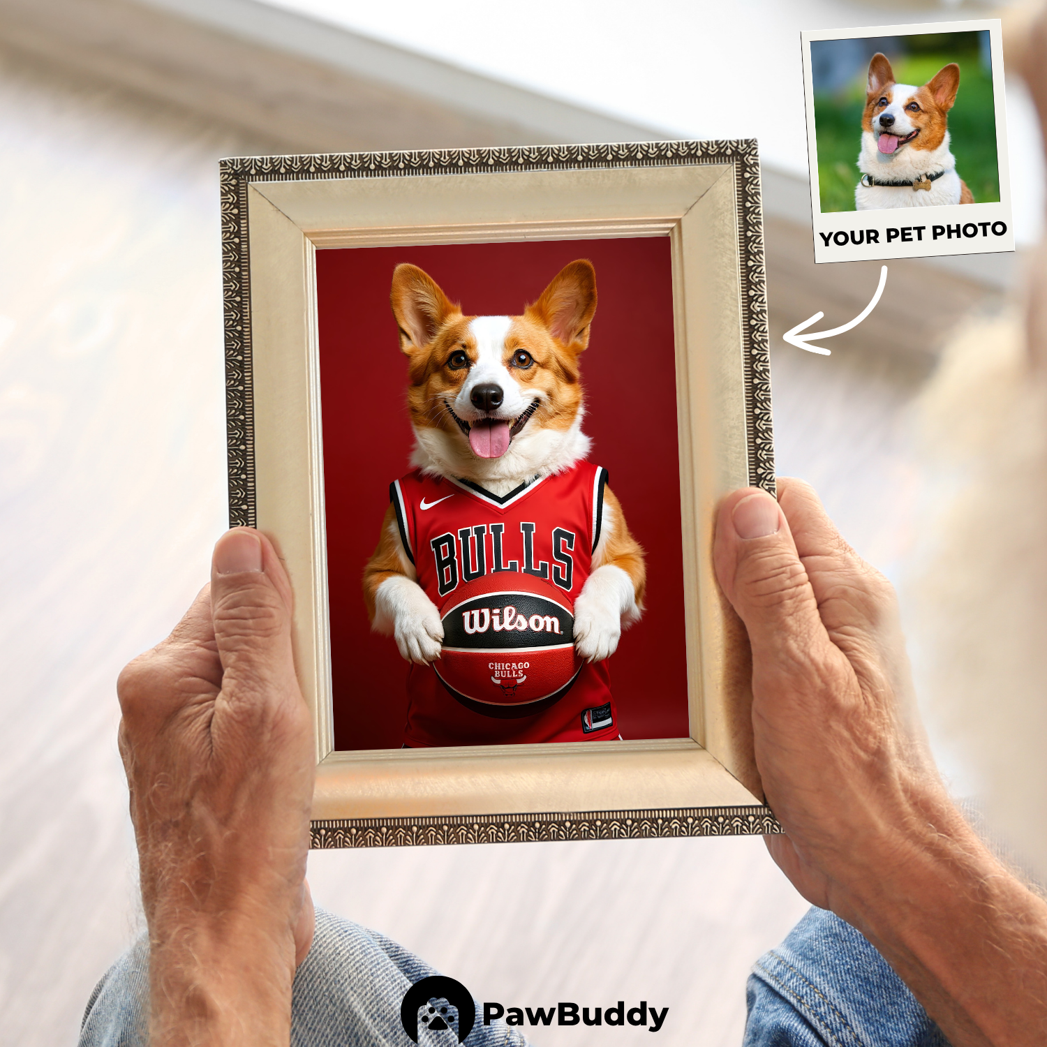 Custom Pet Poster Bold Red Basketball Portrait – Personalized High-Resolution Matte Print for Wall Art, Home Decor, or Unique Gifts for Pet Lovers (Frame Not Included)