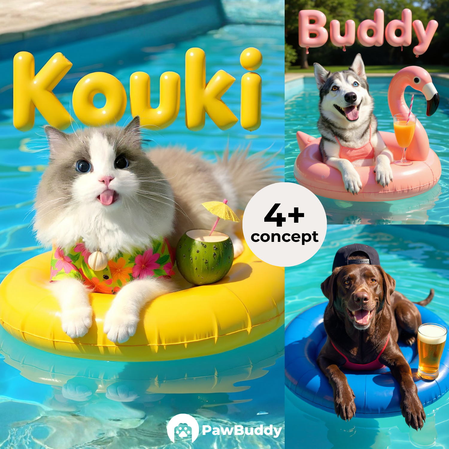 Custom Pet Portrait Summer Splash Pool Style Digital Artwork - Personalized High-Resolution Artwork for Pet Lovers, Perfect for Online Sharing or as a Unique Vacation-Themed Keepsake