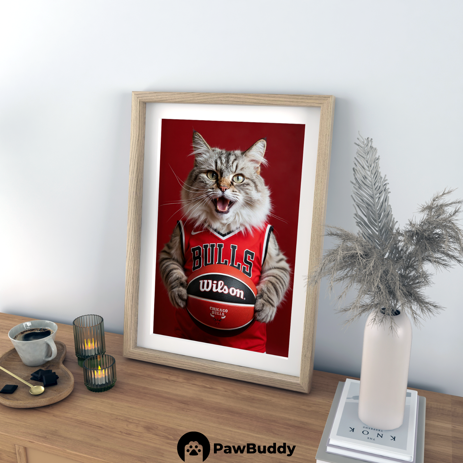 Custom Pet Poster Bold Red Basketball Portrait – Personalized High-Resolution Matte Print for Wall Art, Home Decor, or Unique Gifts for Pet Lovers (Frame Not Included)