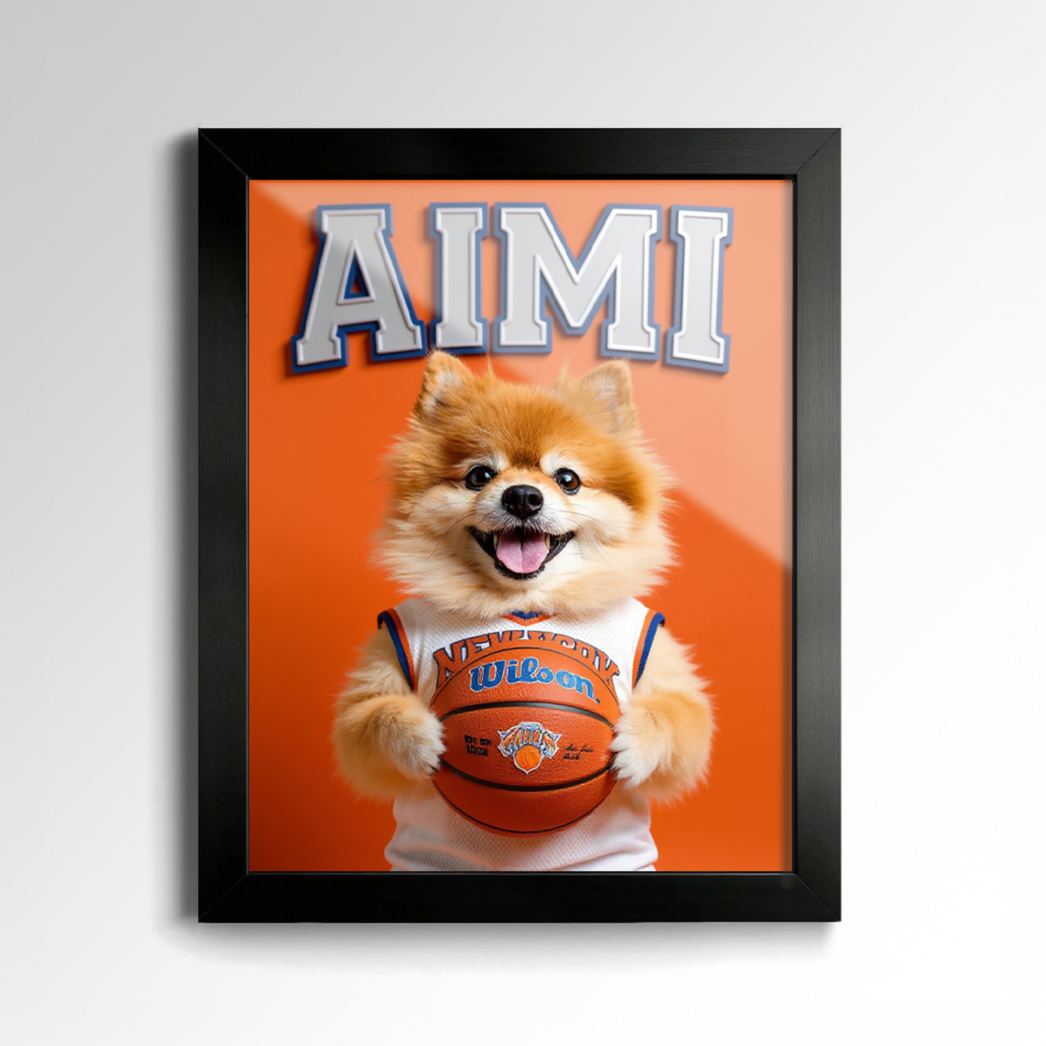 Custom Pet Poster Orange Court Basketball Portrait – Personalized High-Resolution Matte Print for Wall Art, Home Decor, or Unique Gifts for Pet Lovers (Frame Not Included)