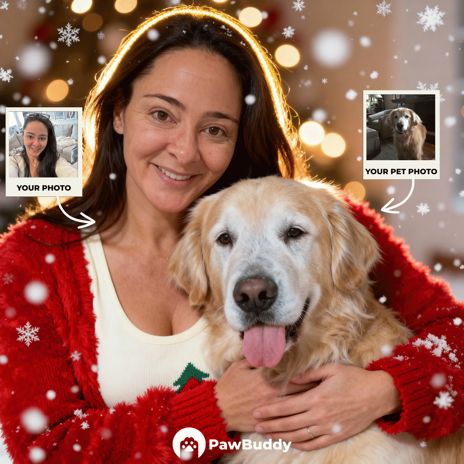 Custom Human & Pet Portrait Christmas Sparkle Moment Digital Artwork - Personalized High Resolution Artwork for Pet Lovers, Perfect for Online Sharing or as a Unique Holiday Keepsake