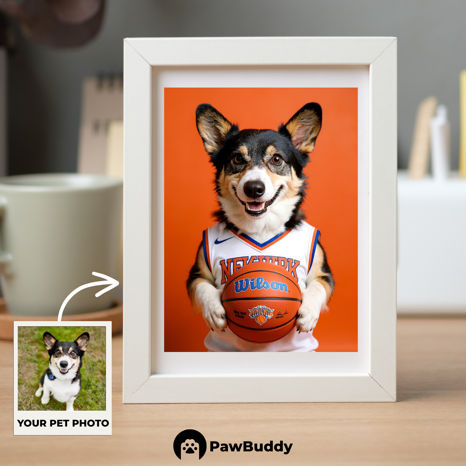 Custom Pet Poster Orange Court Basketball Portrait – Personalized High-Resolution Matte Print for Wall Art, Home Decor, or Unique Gifts for Pet Lovers (Frame Not Included)