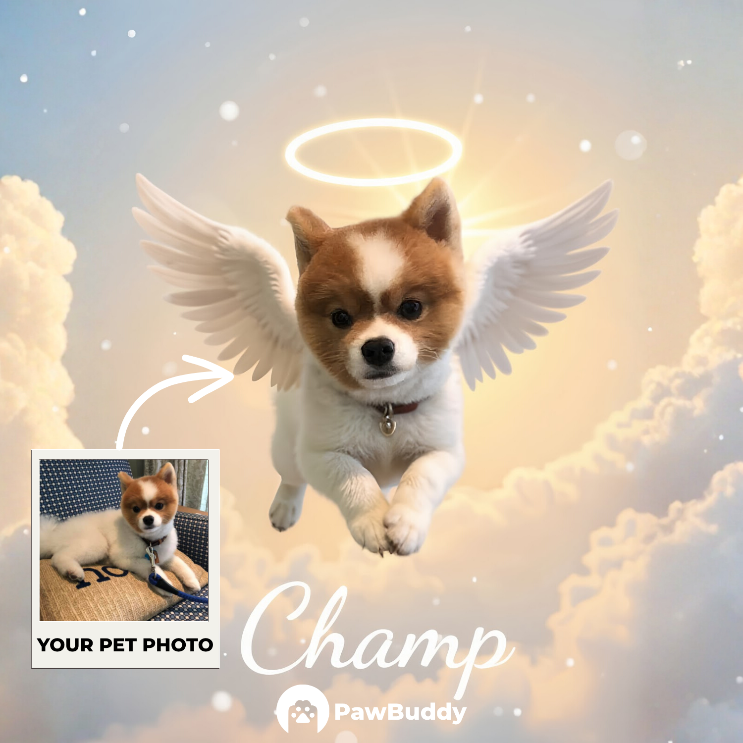 Custom Pet Portrait Heavenly Flight Angel Style Digital Artwork - Personalized High-Resolution Artwork for Pet Lovers, Perfect for Online Sharing or as a Unique Memorial Keepsake