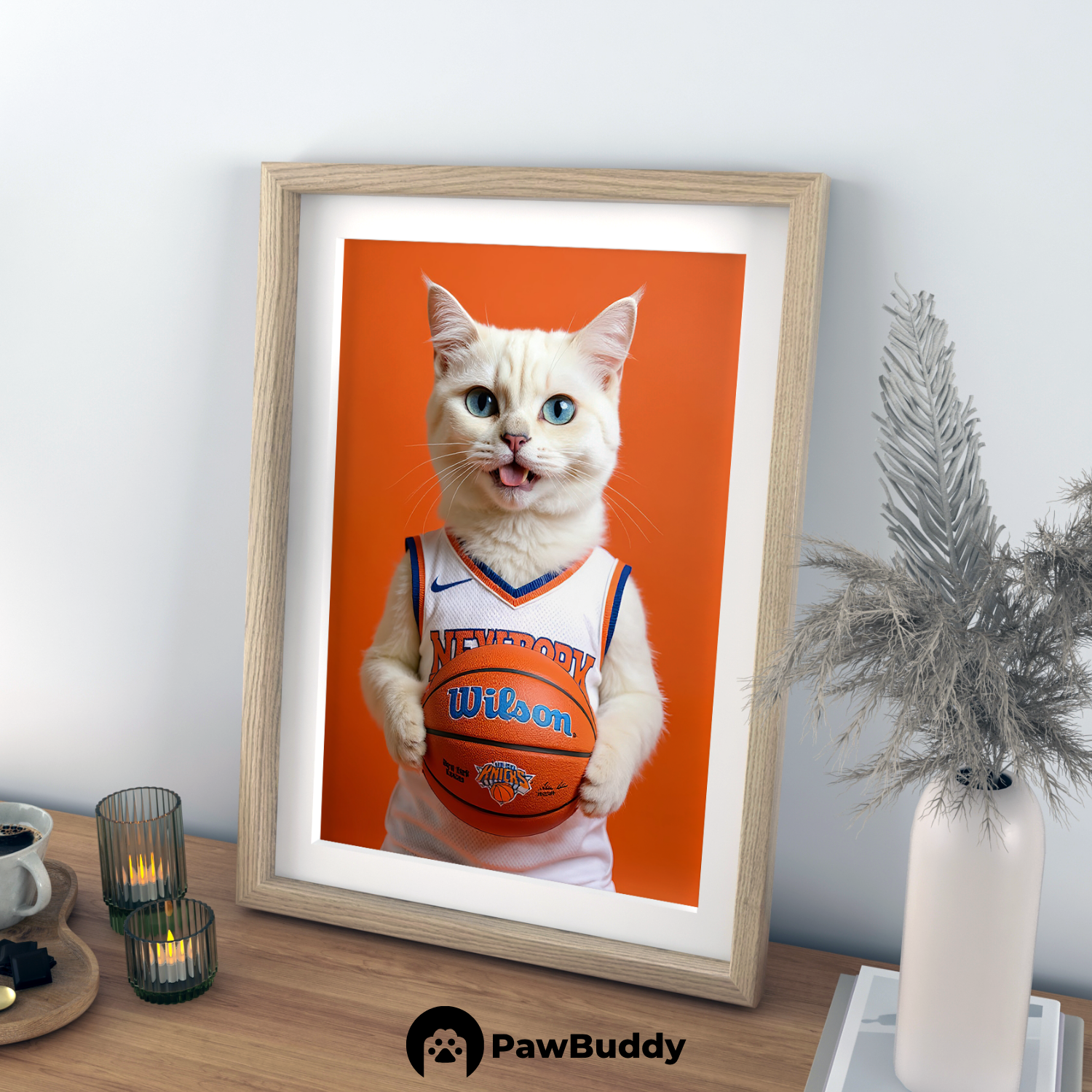 Custom Pet Poster Orange Court Basketball Portrait – Personalized High-Resolution Matte Print for Wall Art, Home Decor, or Unique Gifts for Pet Lovers (Frame Not Included)