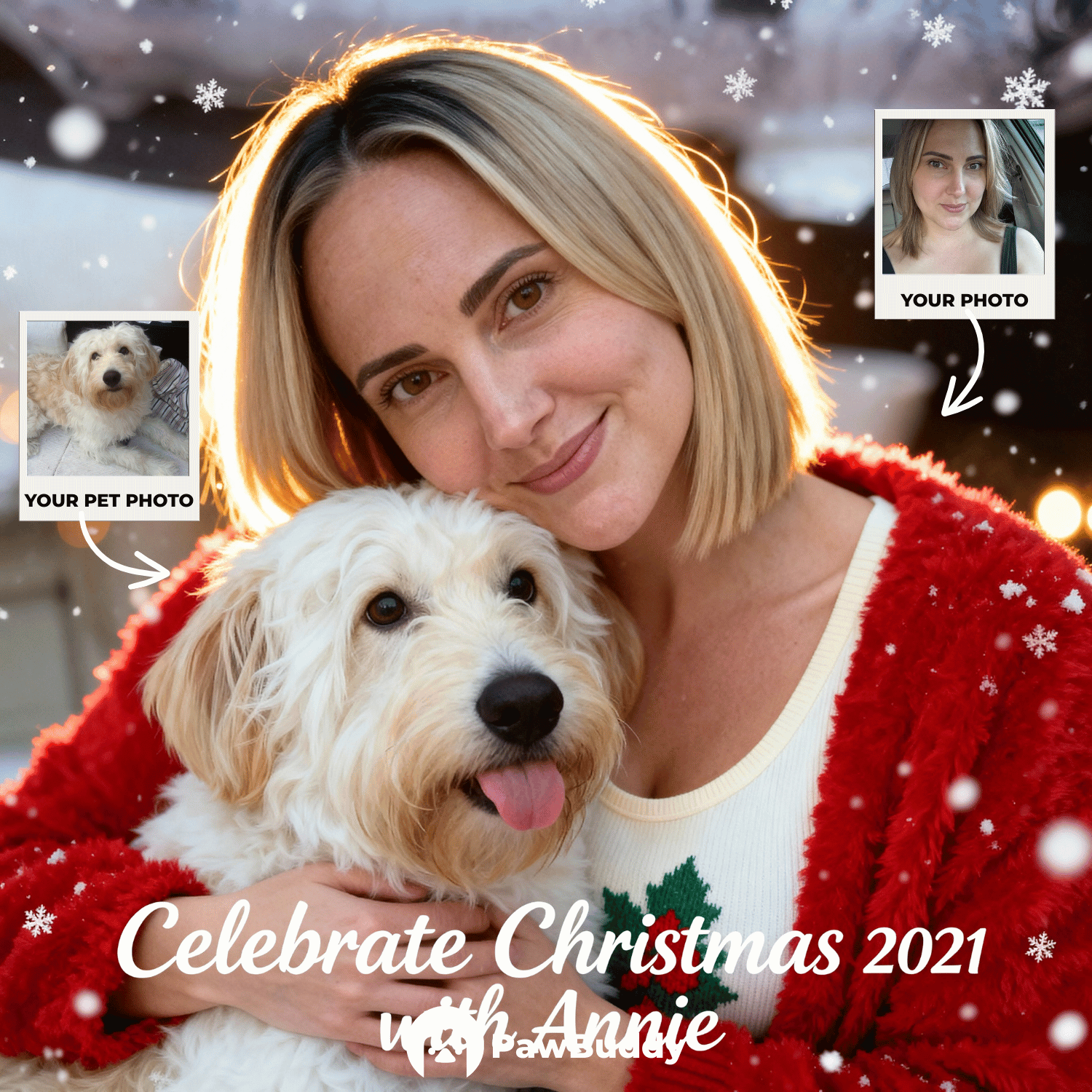 Custom Human & Pet Portrait Christmas Sparkle Moment Digital Artwork - Personalized High Resolution Artwork for Pet Lovers, Perfect for Online Sharing or as a Unique Holiday Keepsake