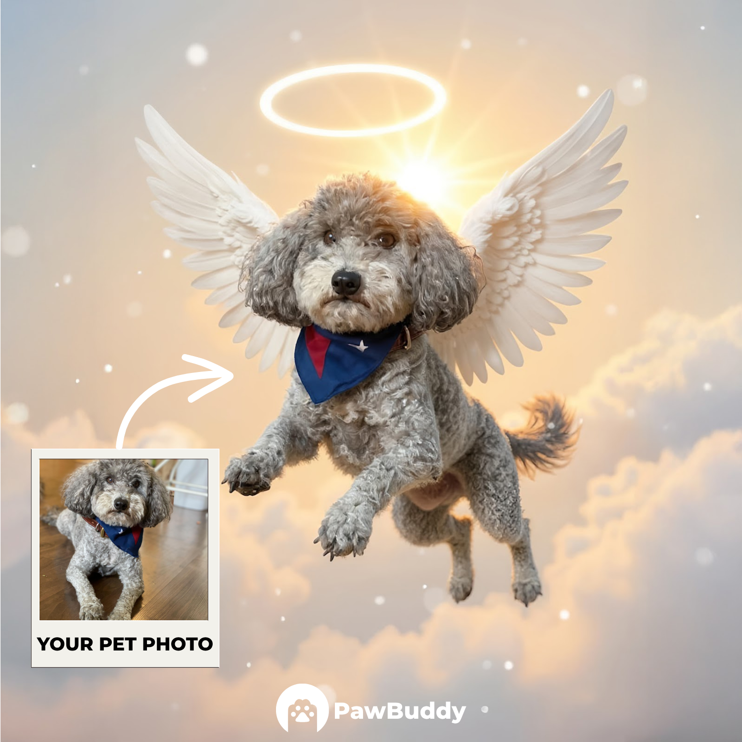 Custom Pet Portrait Heavenly Flight Angel Style Digital Artwork - Personalized High-Resolution Artwork for Pet Lovers, Perfect for Online Sharing or as a Unique Memorial Keepsake