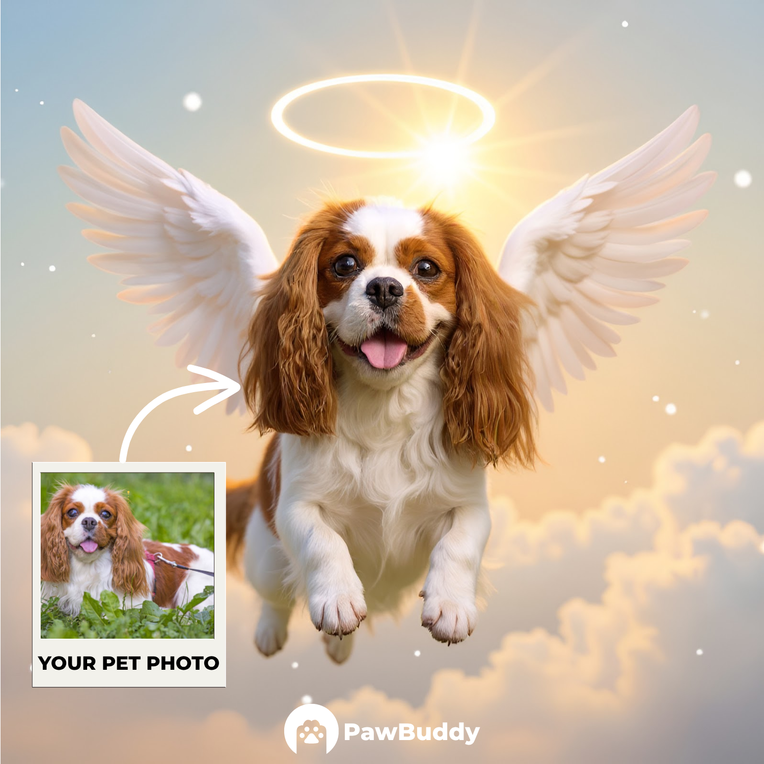 Custom Pet Portrait Heavenly Flight Angel Style Digital Artwork - Personalized High-Resolution Artwork for Pet Lovers, Perfect for Online Sharing or as a Unique Memorial Keepsake