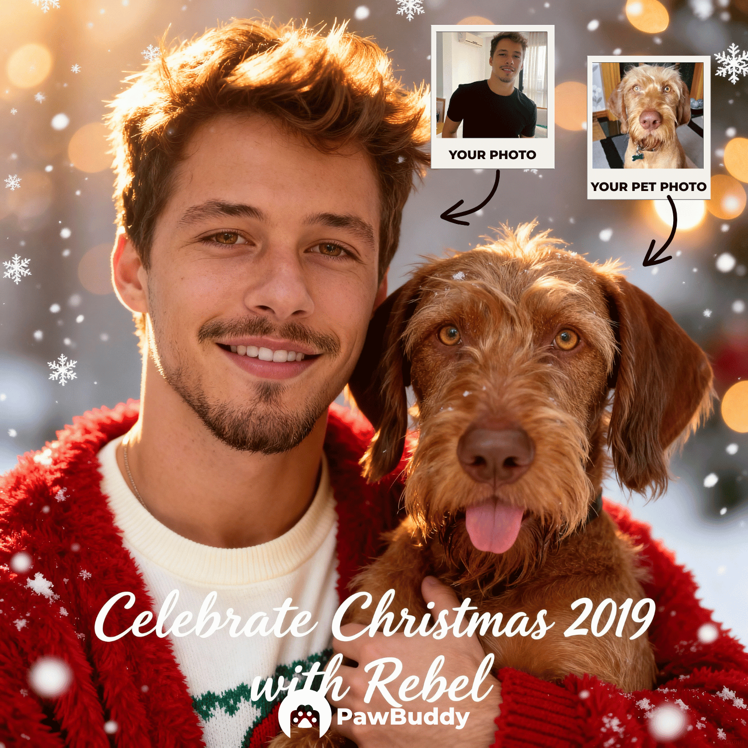 Custom Human & Pet Portrait Christmas Sparkle Moment Digital Artwork - Personalized High Resolution Artwork for Pet Lovers, Perfect for Online Sharing or as a Unique Holiday Keepsake