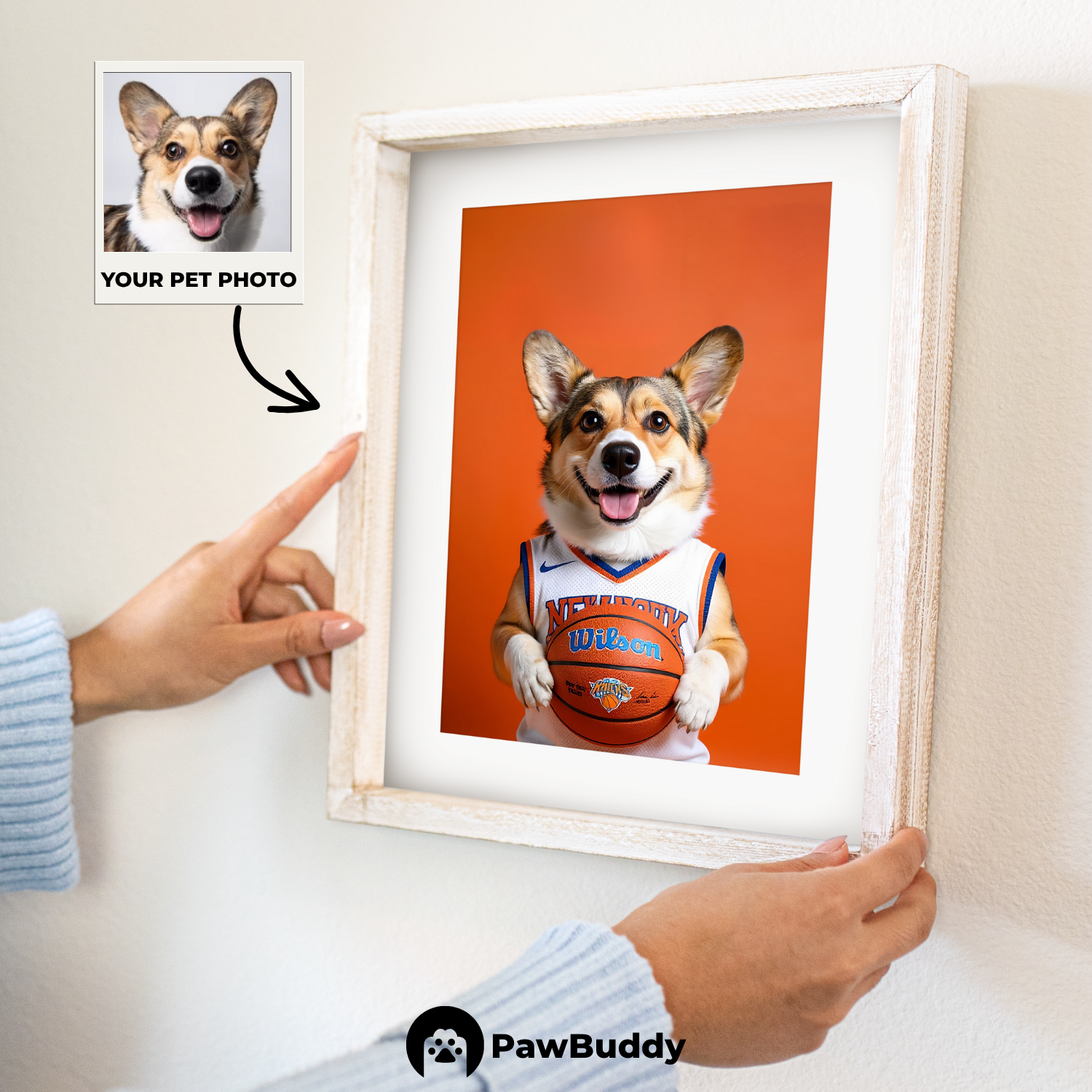 Custom Pet Poster Orange Court Basketball Portrait – Personalized High-Resolution Matte Print for Wall Art, Home Decor, or Unique Gifts for Pet Lovers (Frame Not Included)