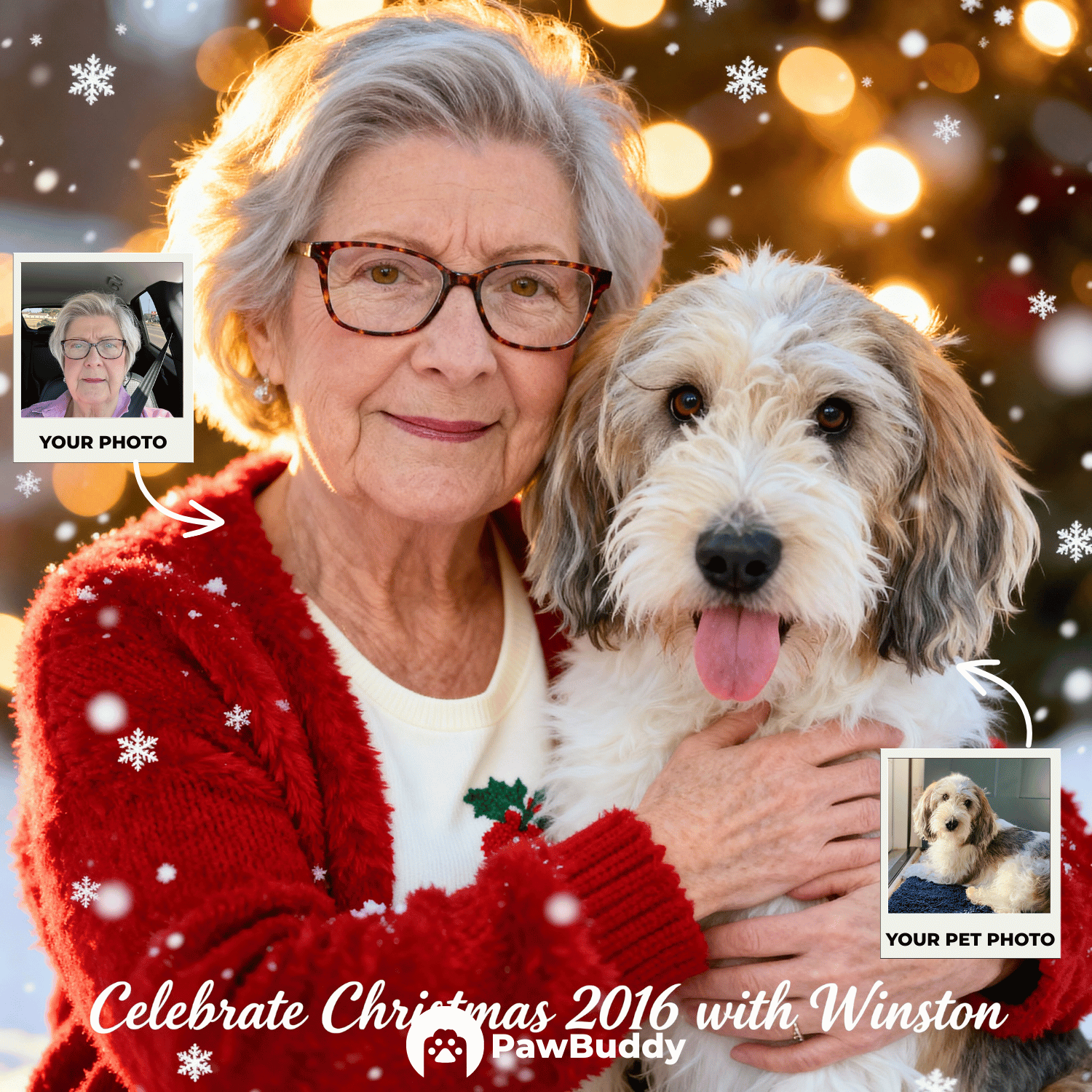Custom Human & Pet Portrait Christmas Sparkle Moment Digital Artwork - Personalized High Resolution Artwork for Pet Lovers, Perfect for Online Sharing or as a Unique Holiday Keepsake