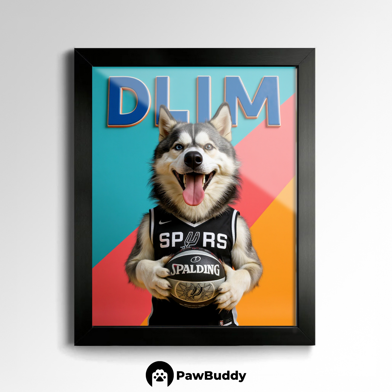 Custom Pet Poster Classic Black & Silver Basketball Portrait – Personalized High-Resolution Matte Print for Wall Art, Home Decor, or Unique Gifts for Pet Lovers (Frame Not Included)