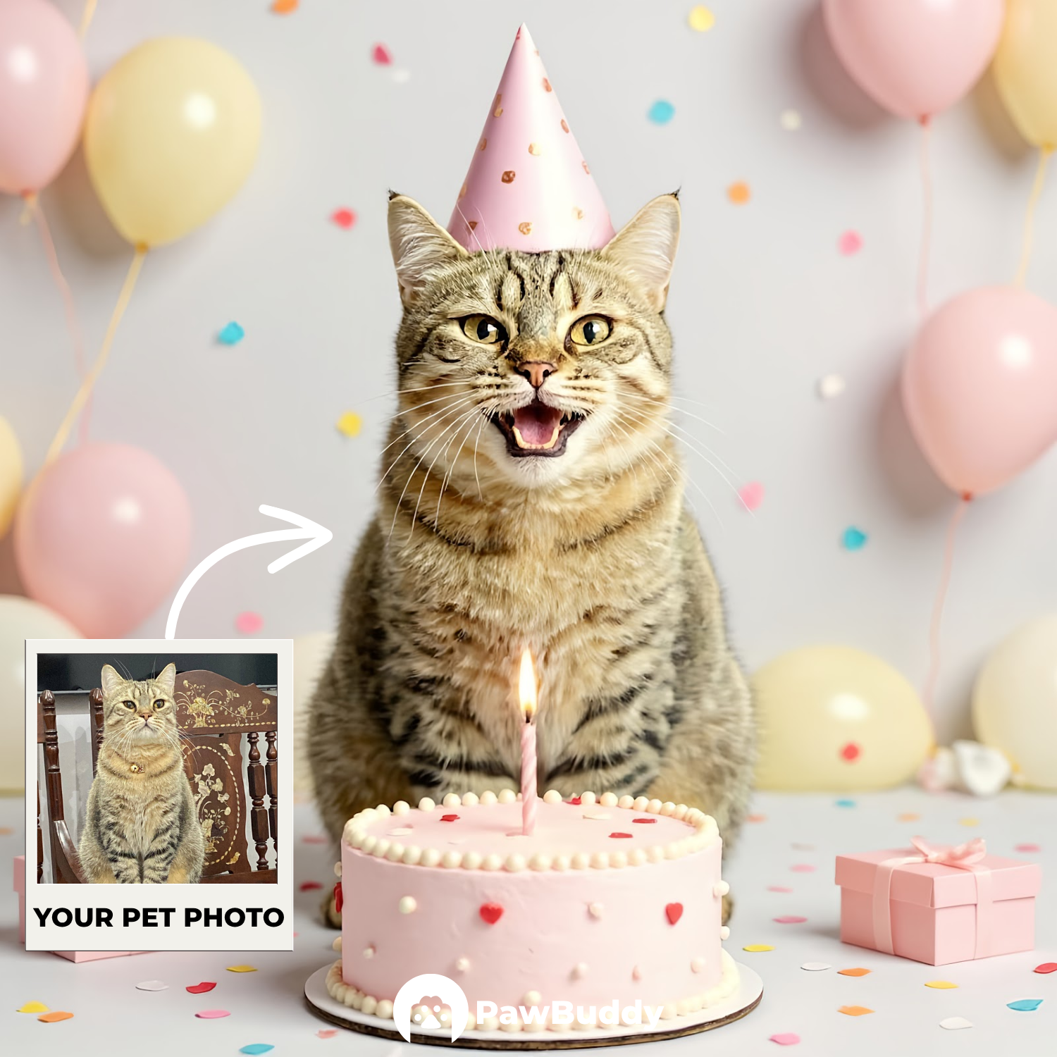 Custom Pet Portrait Pet Birthday Digital Artwork - Personalized High-Resolution Artwork for Pet Lovers, Perfect for Online Sharing or as a Unique Celebration-Themed Keepsake