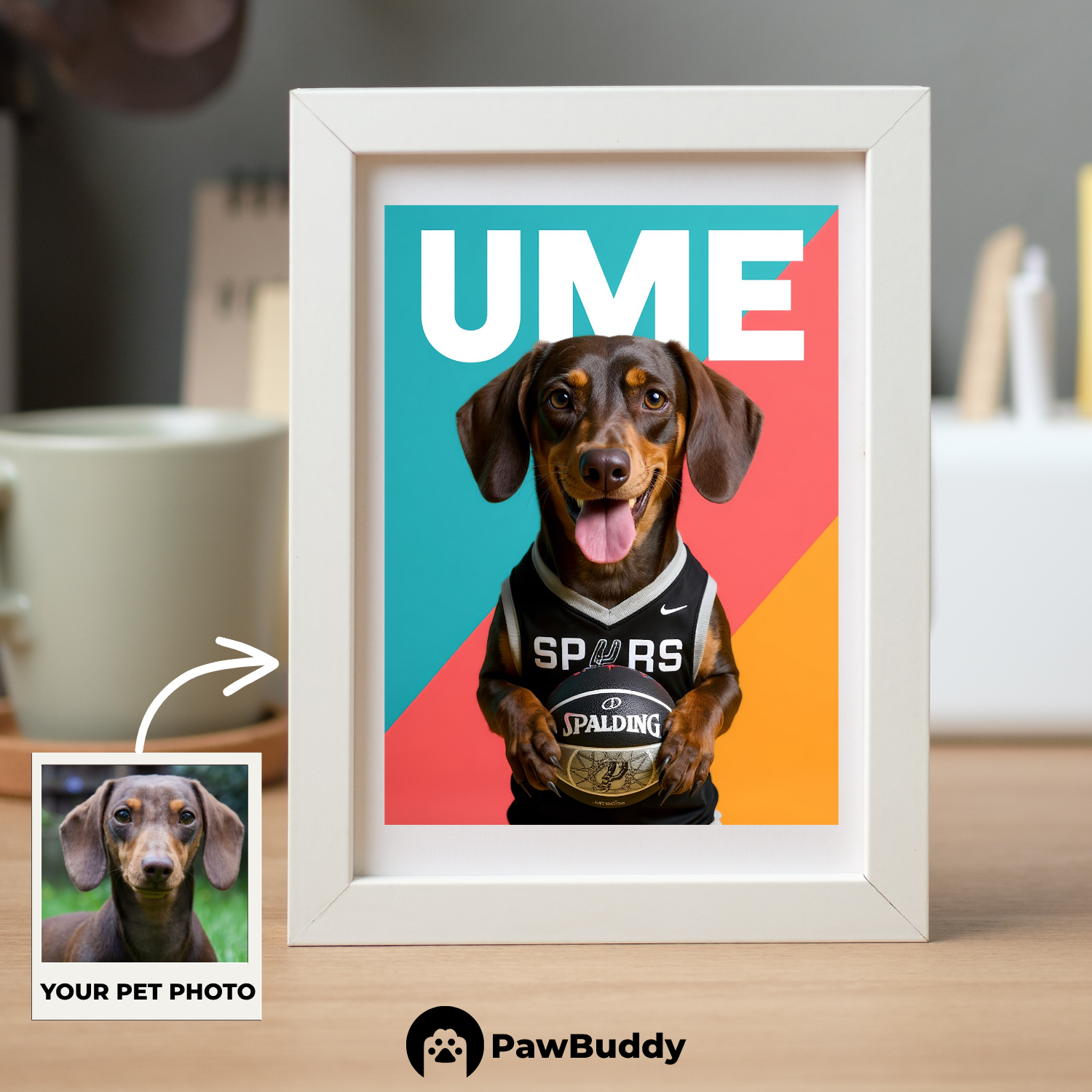 Custom Pet Poster Classic Black & Silver Basketball Portrait – Personalized High-Resolution Matte Print for Wall Art, Home Decor, or Unique Gifts for Pet Lovers (Frame Not Included)