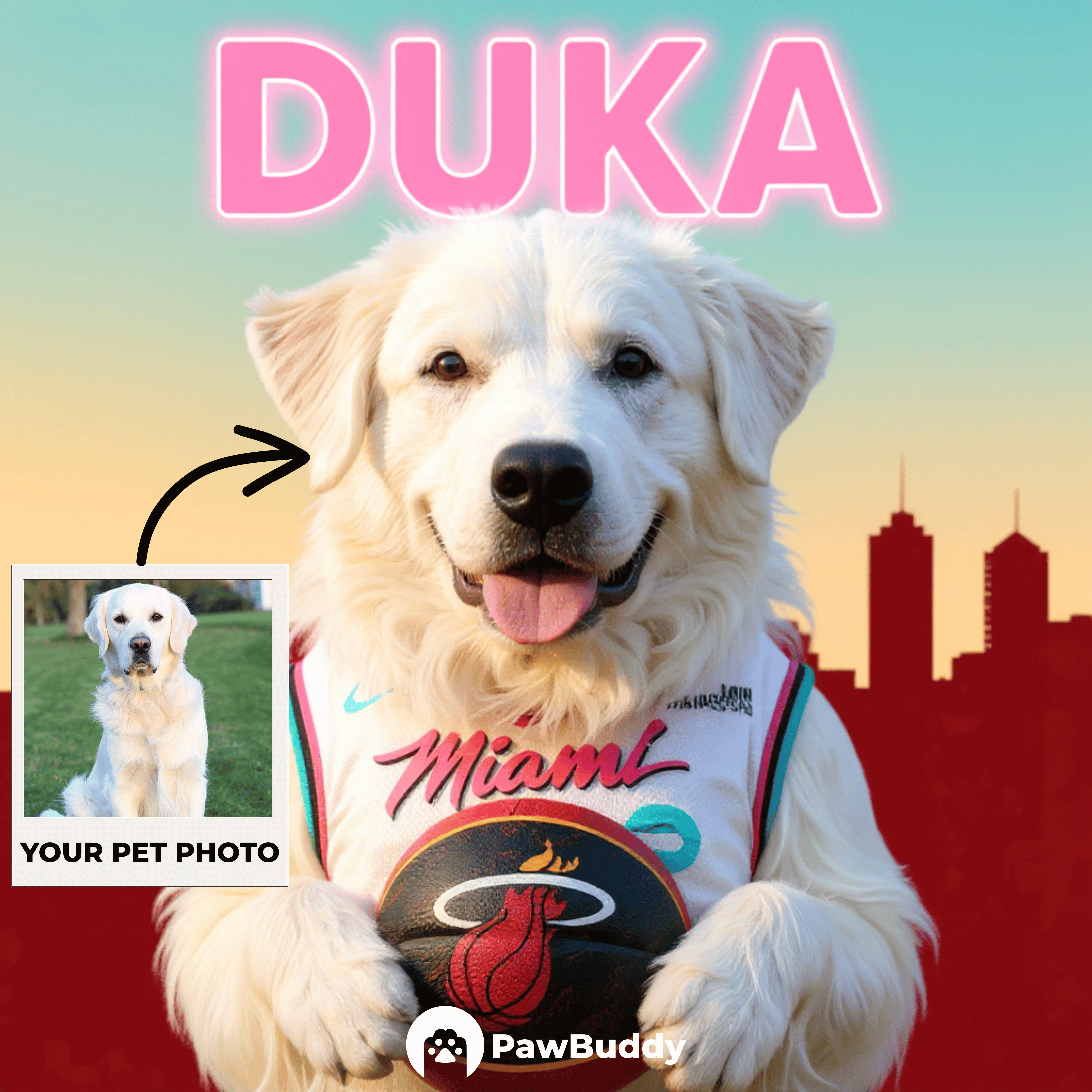 Custom Pet Portrait Midnight Precision Basketball Style Digital Artwork (Golden Champion Edition) -  Personalized High Resolution Artwork for Pet Lovers, Perfect for Online Sharing or as a Unique Sports Themed Keepsake
