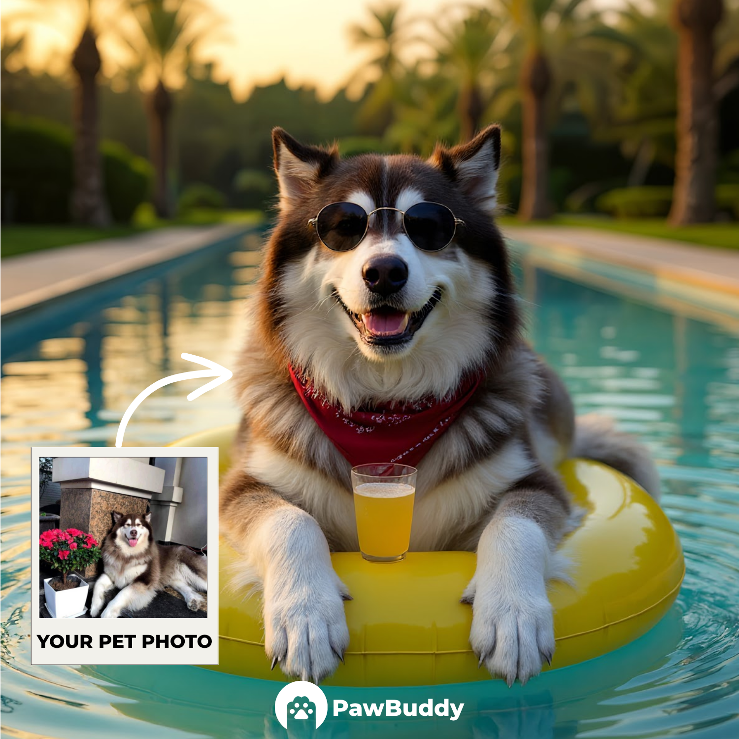 Custom Pet Portrait Summer Splash Pool Style Digital Artwork - Personalized High-Resolution Artwork for Pet Lovers, Perfect for Online Sharing or as a Unique Vacation-Themed Keepsake