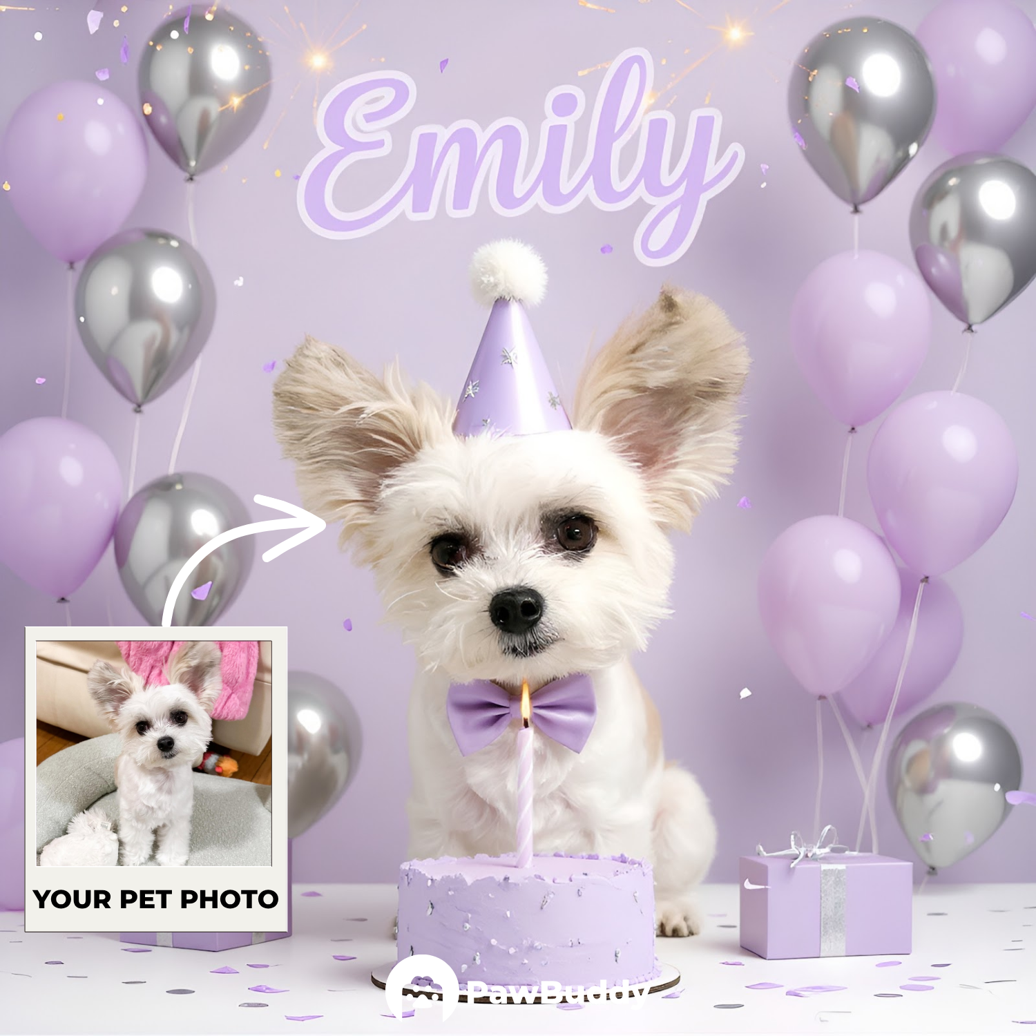 Custom Pet Portrait Pet Birthday Digital Artwork - Personalized High-Resolution Artwork for Pet Lovers, Perfect for Online Sharing or as a Unique Celebration-Themed Keepsake