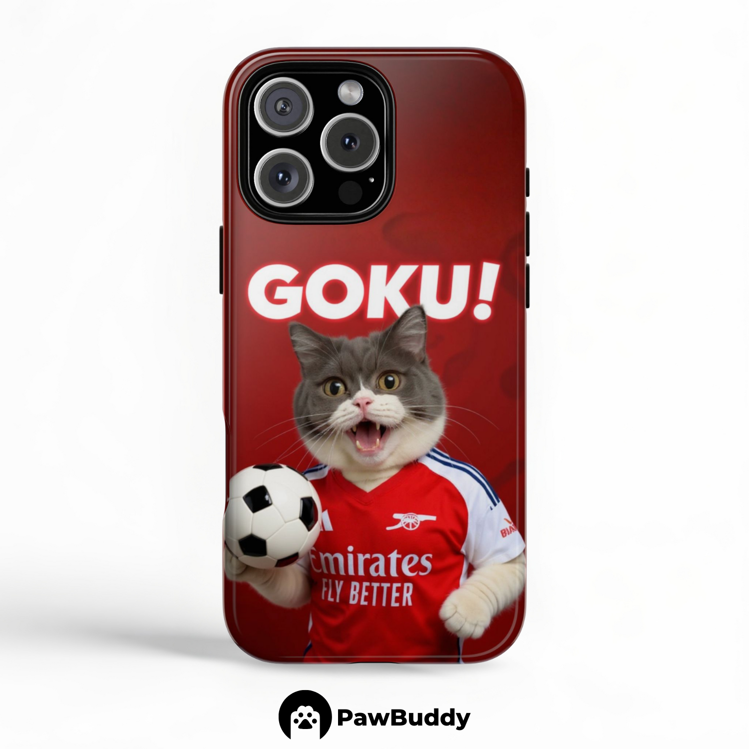 Custom Pet Phone Case for iPhone 11–17, Personalized Crimson Spirit Soccer Portrait Design, Dual-Layer Shockproof PC+TPU Protective Cover with Glossy Wraparound Printing, Unique Gift for Pet Lovers
