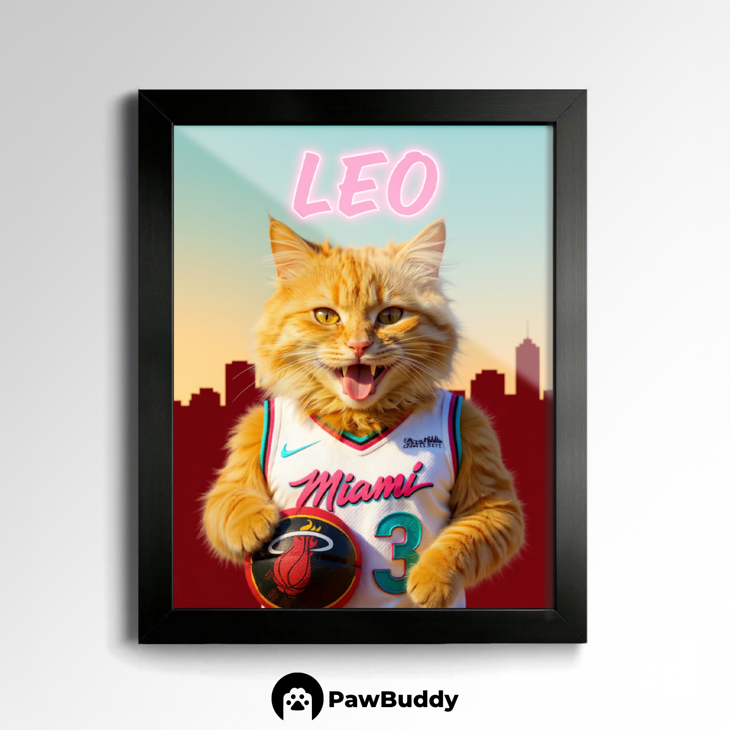 Custom Pet Poster Sunset City Basketball Portrait – Personalized High-Resolution Matte Print for Wall Art, Home Decor, or Unique Gifts for Pet Lovers (Frame Not Included)