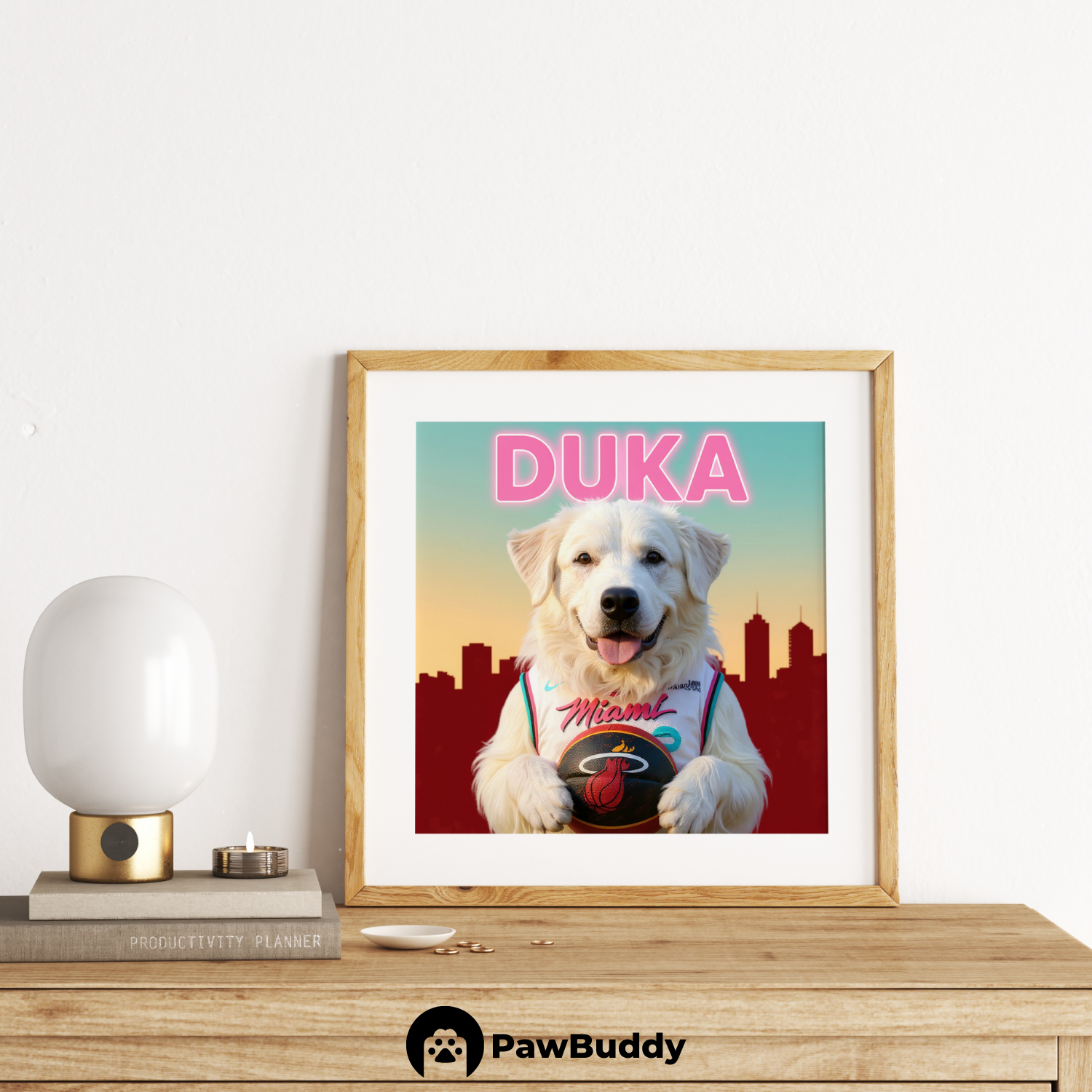 Custom Pet Poster Sunset City Basketball Portrait – Personalized High-Resolution Matte Print for Wall Art, Home Decor, or Unique Gifts for Pet Lovers (Frame Not Included)