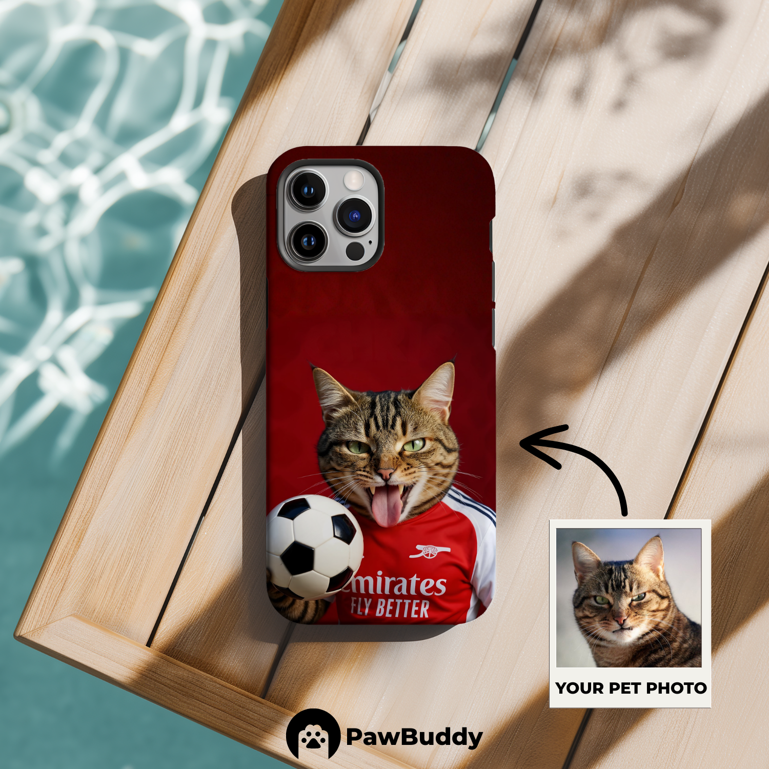Custom Pet Phone Case for iPhone 11–17, Personalized Crimson Spirit Soccer Portrait Design, Dual-Layer Shockproof PC+TPU Protective Cover with Glossy Wraparound Printing, Unique Gift for Pet Lovers
