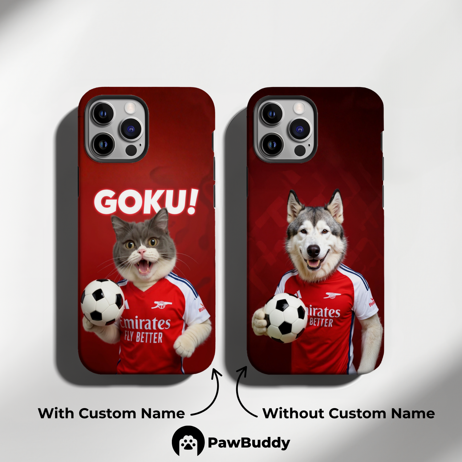 Custom Pet Phone Case for iPhone 11–17, Personalized Crimson Spirit Soccer Portrait Design, Dual-Layer Shockproof PC+TPU Protective Cover with Glossy Wraparound Printing, Unique Gift for Pet Lovers