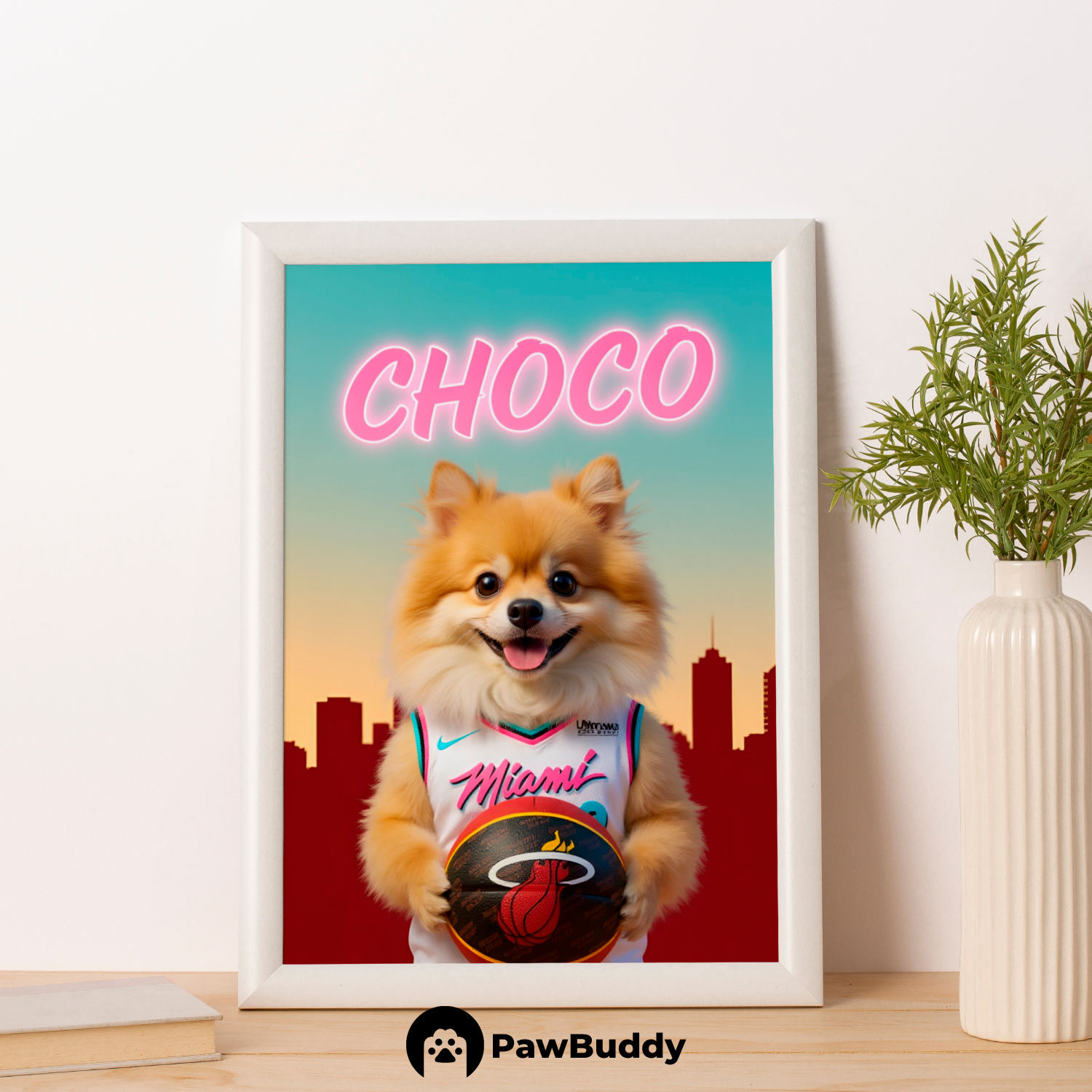 Custom Pet Poster Sunset City Basketball Portrait – Personalized High-Resolution Matte Print for Wall Art, Home Decor, or Unique Gifts for Pet Lovers (Frame Not Included)