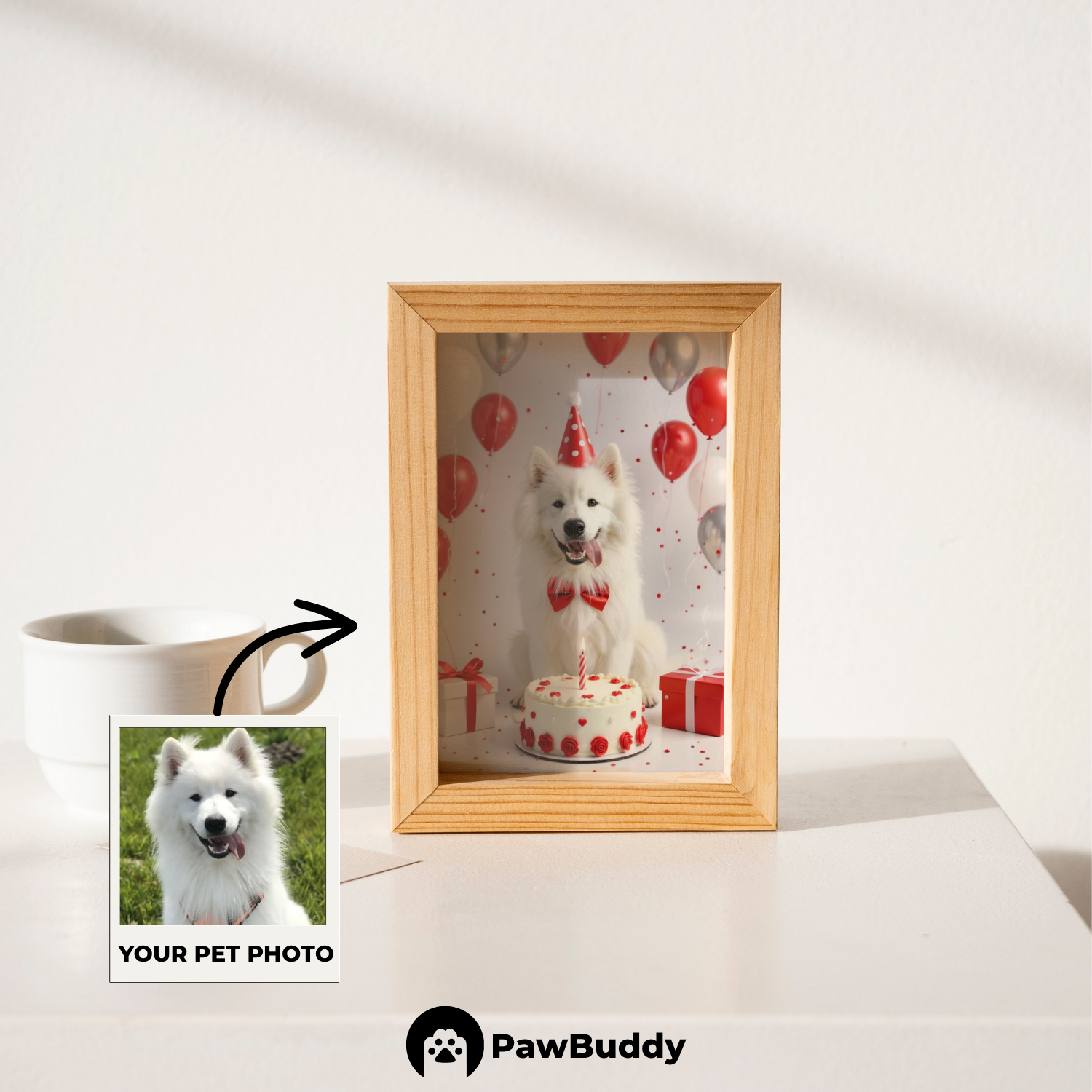 Custom Pet Poster Birthday Celebration Portrait with Red Background – Personalized High-Resolution Matte Print for Wall Art, Home Decor, or Unique Gifts for Pet Lovers (Frame Not Included)