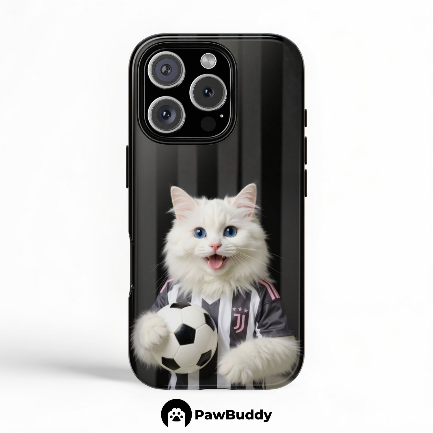 Custom Pet Phone Case for iPhone 11–17, Personalized Monochrome Ace Soccer Champion Portrait Design, Dual-Layer Shockproof PC+TPU Protective Cover with Glossy Wraparound Printing, Unique Gift for Pet Lovers