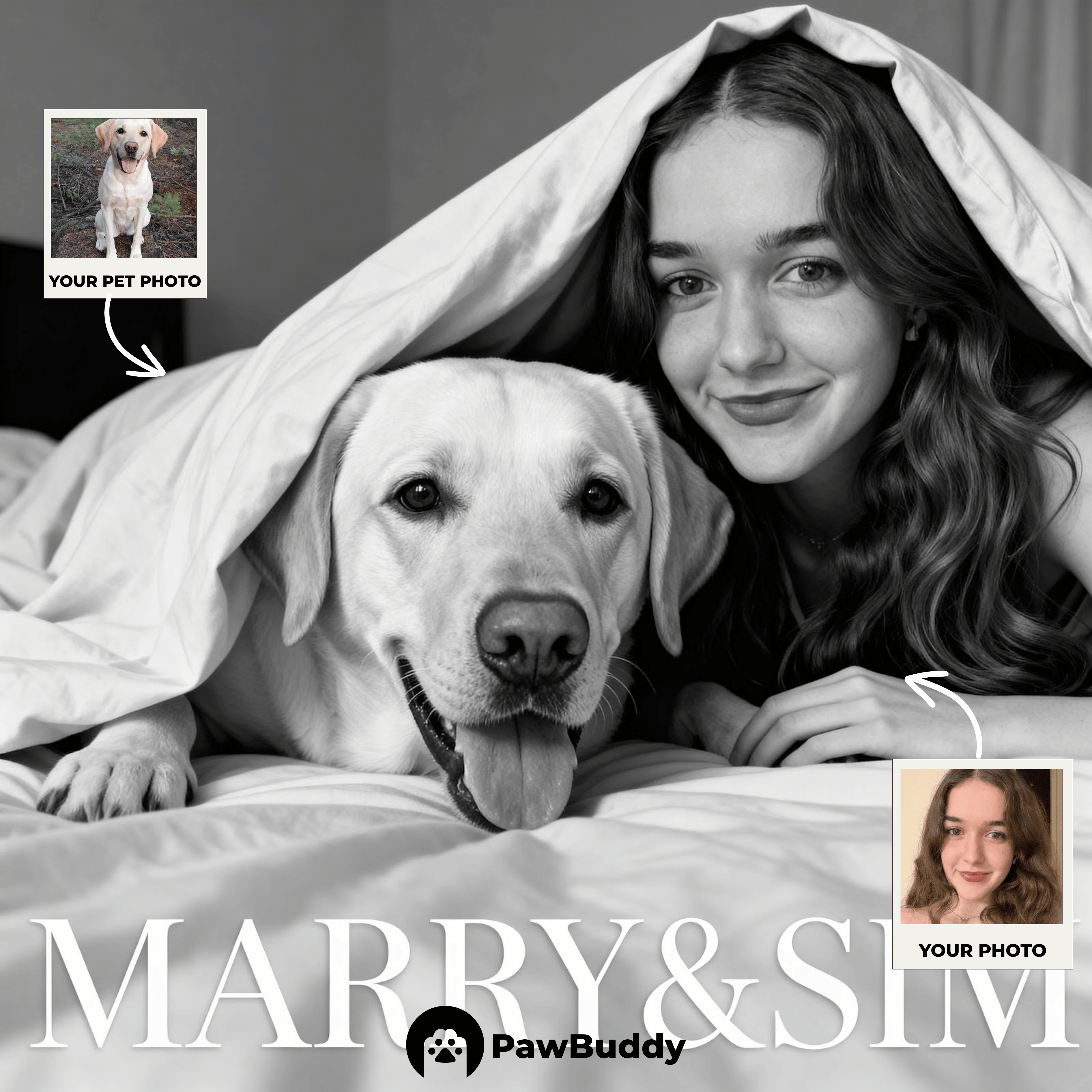 Custom Human & Pet Portrait Monochrome Cozy Blanket Digital Artwork - Personalized High-Resolution Artwork for Pet Lovers, Perfect for Online Sharing or as a Unique Emotional Keepsake