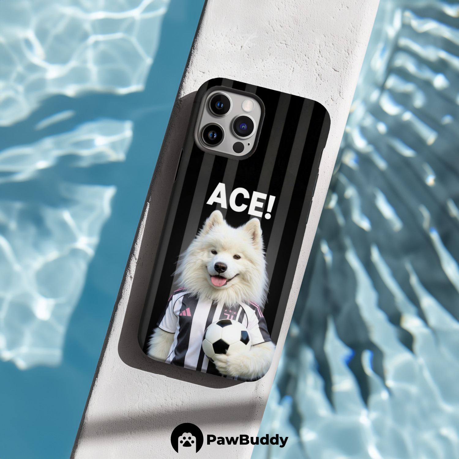 Custom Pet Phone Case for iPhone 11–17, Personalized Monochrome Ace Soccer Champion Portrait Design, Dual-Layer Shockproof PC+TPU Protective Cover with Glossy Wraparound Printing, Unique Gift for Pet Lovers